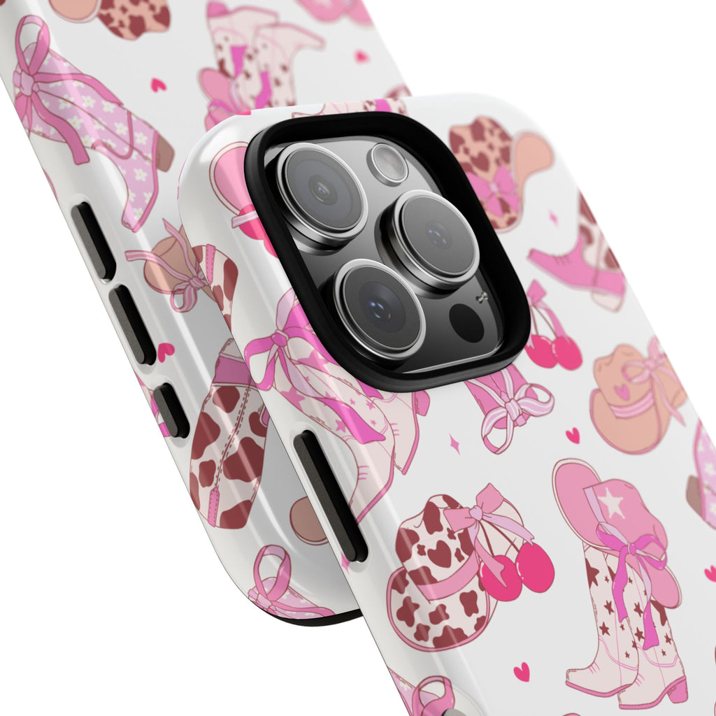 Pink Cowgirl Phone Case - Cute Western Boots & Hats Pattern Tough Case