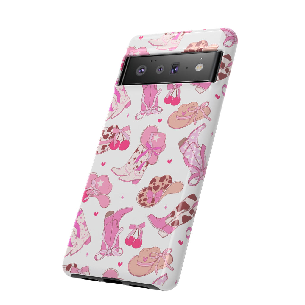 Pink Cowgirl Phone Case - Cute Western Boots & Hats Pattern Tough Case