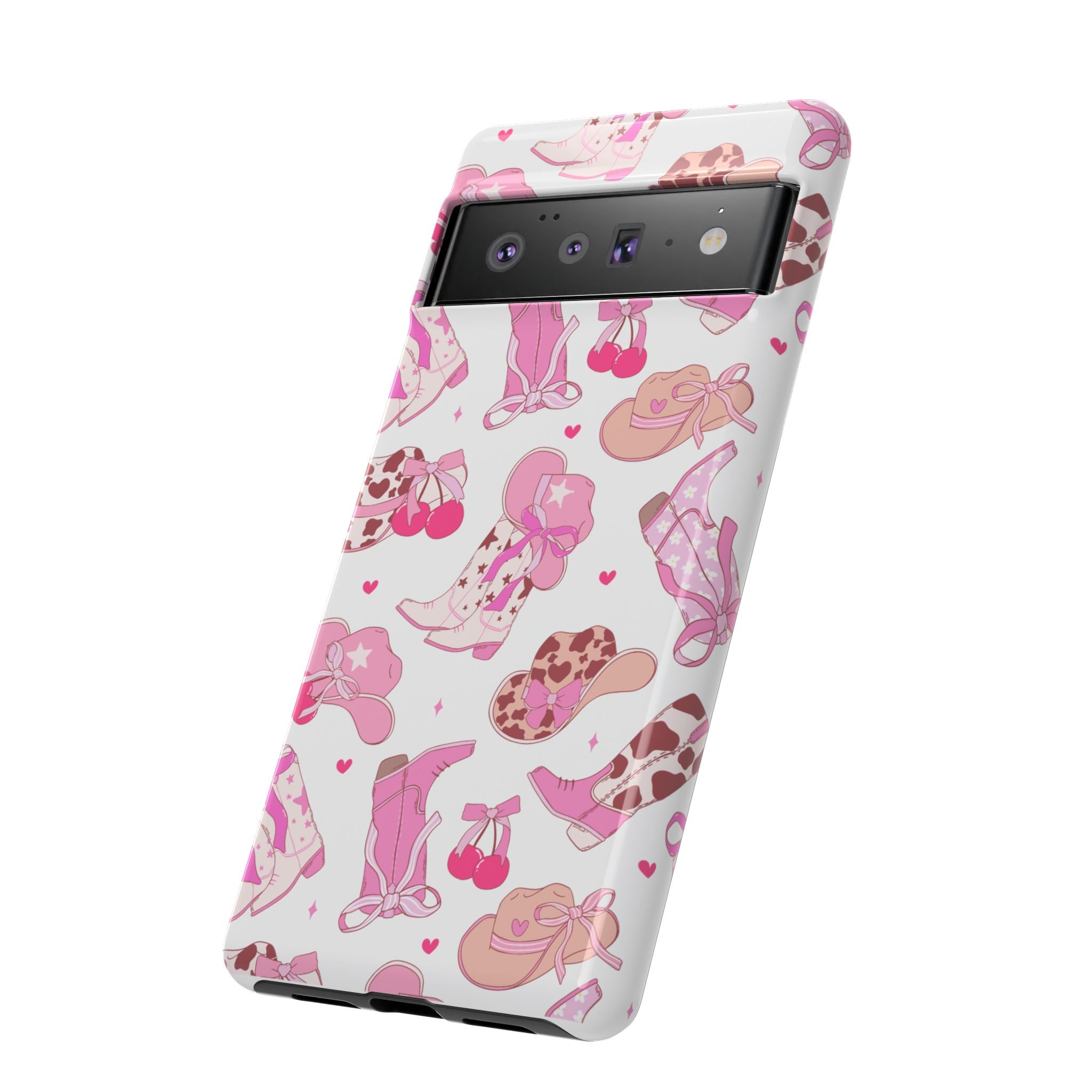 Pink Cowgirl Phone Case - Cute Western Boots & Hats Pattern Tough Case