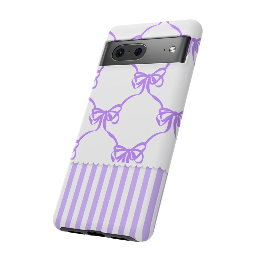 Lavender Bow Pattern Tough Phone Case - Striped Cute iPhone Cover