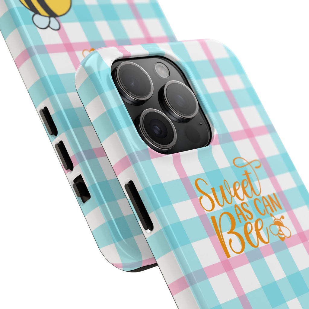 Sweet As Can Bee Tough Phone Case — Cute Bee & Daisy Plaid Protective Cover