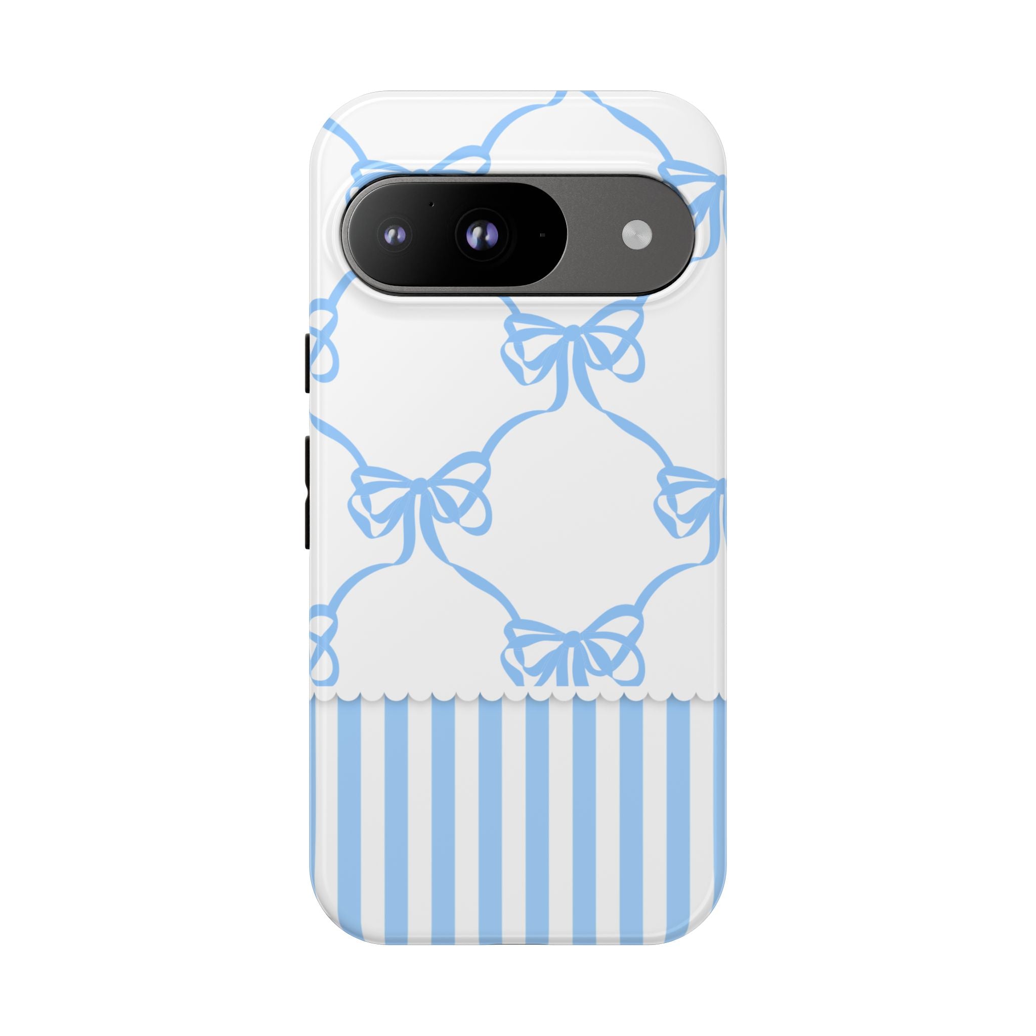 Blue Bow Stripes Phone Case — Cute Pastel Protective Tough Case