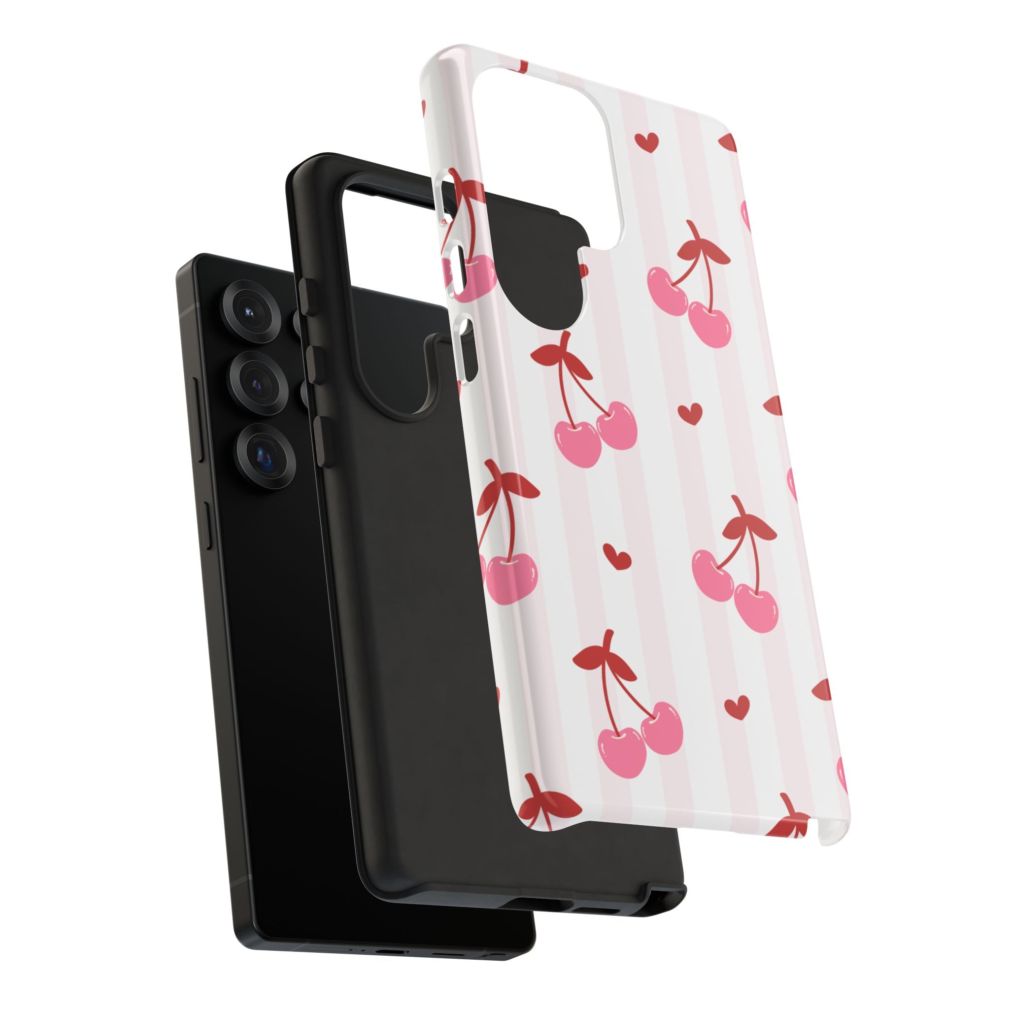 Pink Cherry Pattern Tough Phone Case — Cute Retro Fruit Design