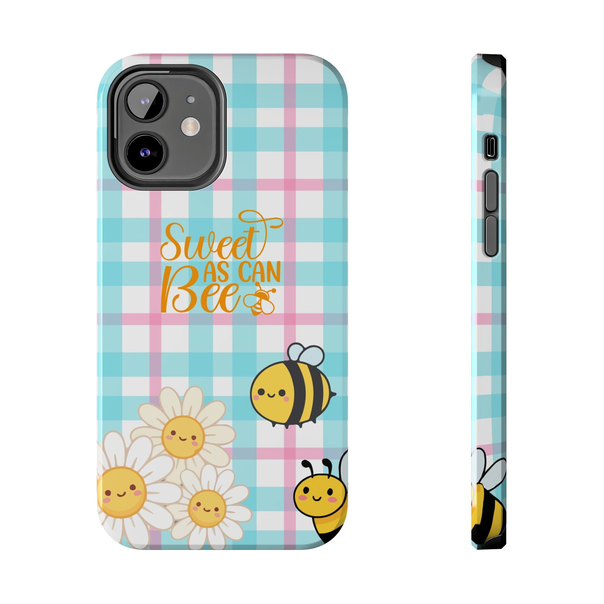 Sweet As Can Bee Tough Phone Case — Cute Bee & Daisy Plaid Protective Cover