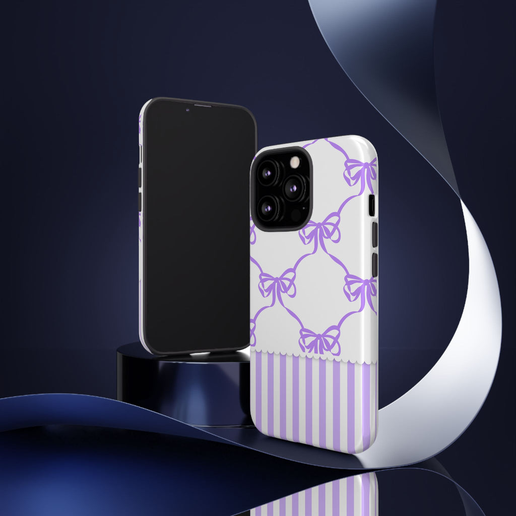 Lavender Bow Pattern Tough Phone Case - Striped Cute iPhone Cover