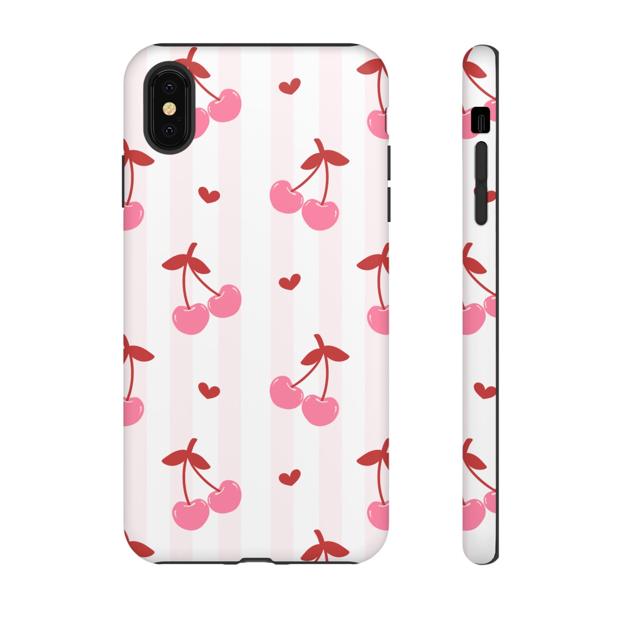 Pink Cherry Pattern Tough Phone Case — Cute Retro Fruit Design