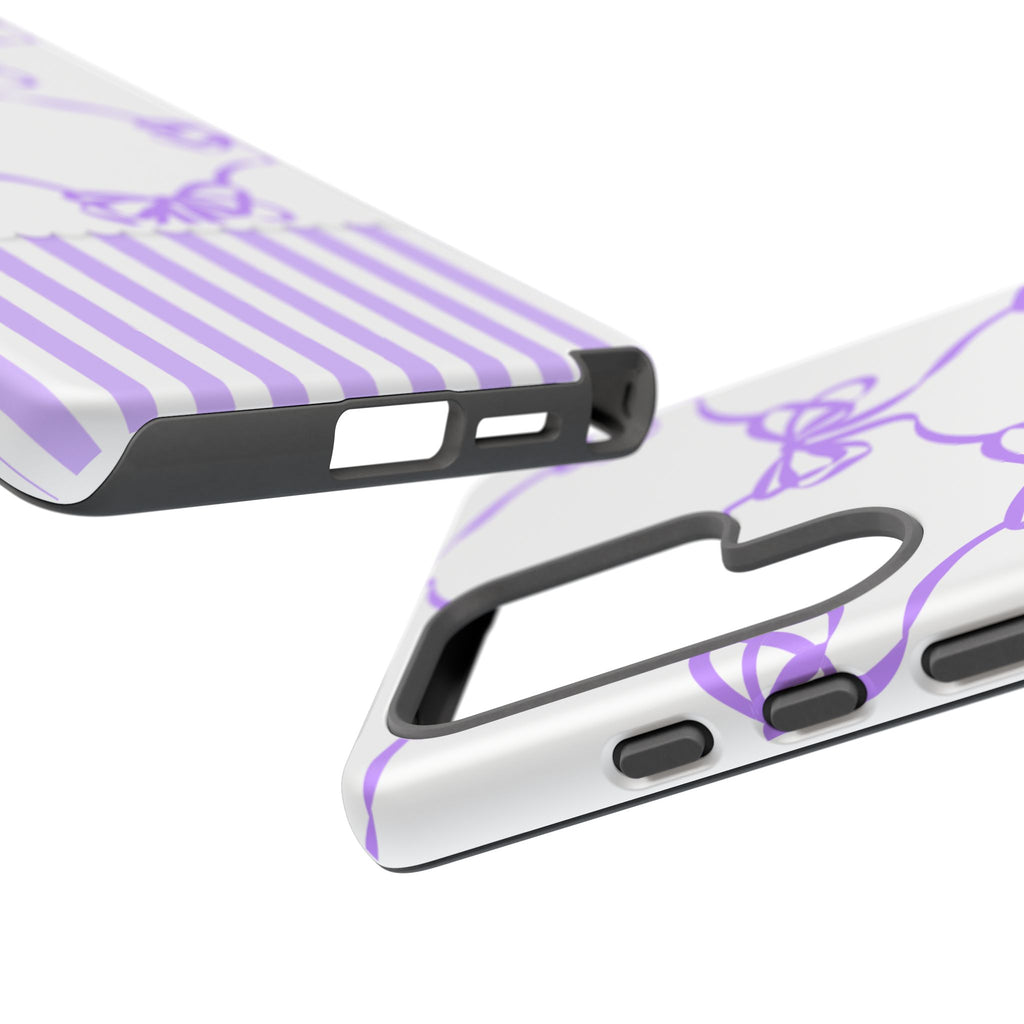 Lavender Bow Pattern Tough Phone Case - Striped Cute iPhone Cover