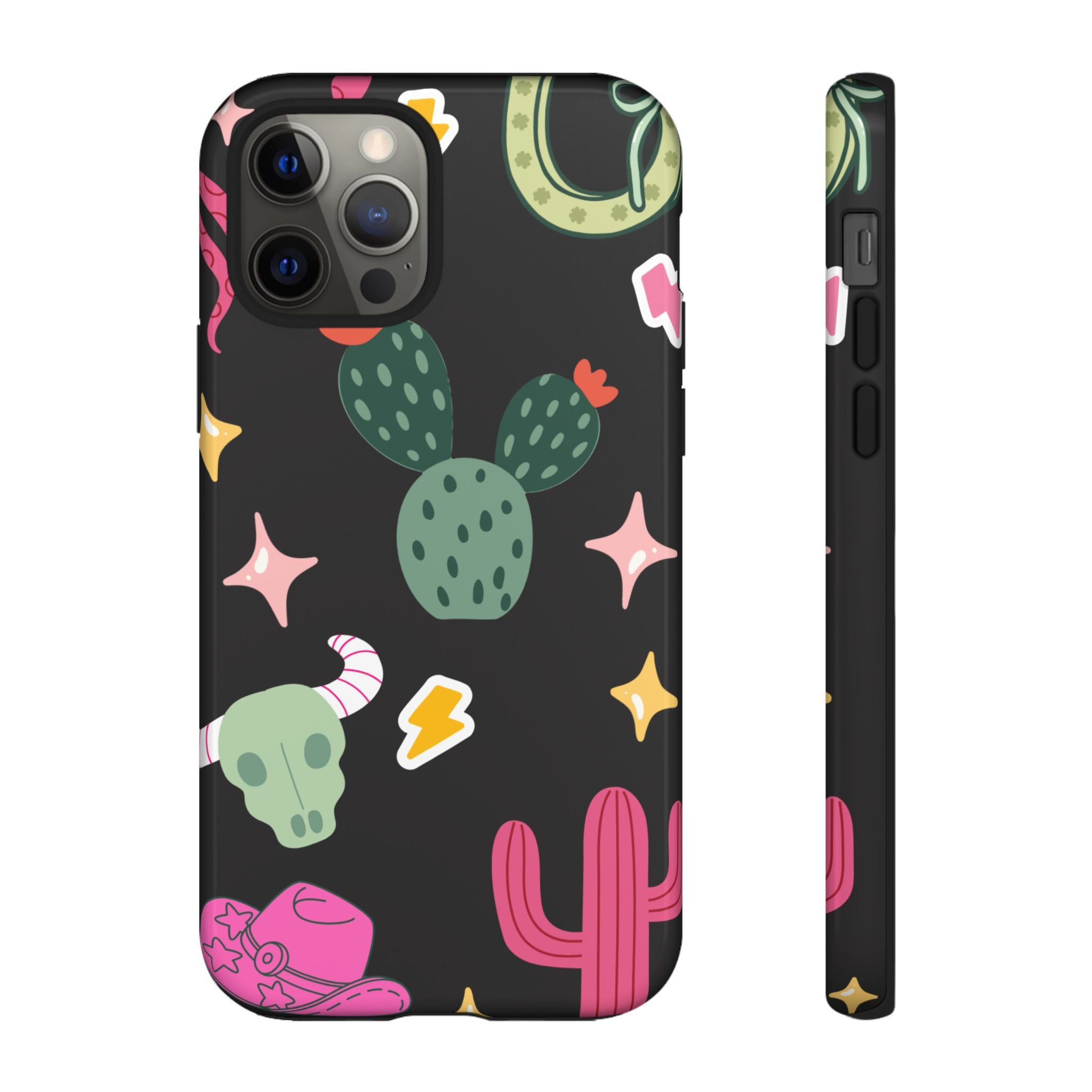 Southwest Desert Icons Tough Phone Case — Cactus, Cowboy & Skull Pattern