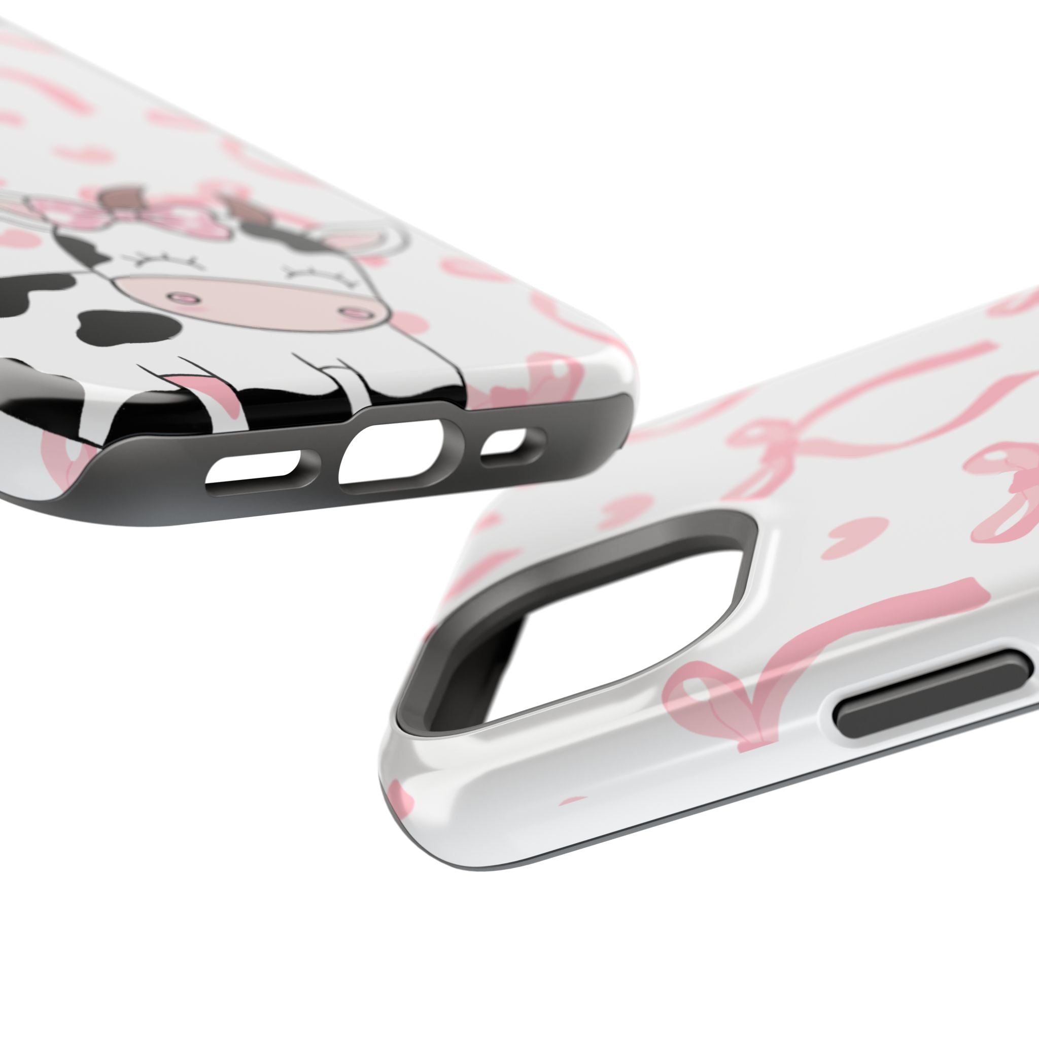 Cute Cow Phone Case — Pink Bows Magnetic Impact-Resistant Case