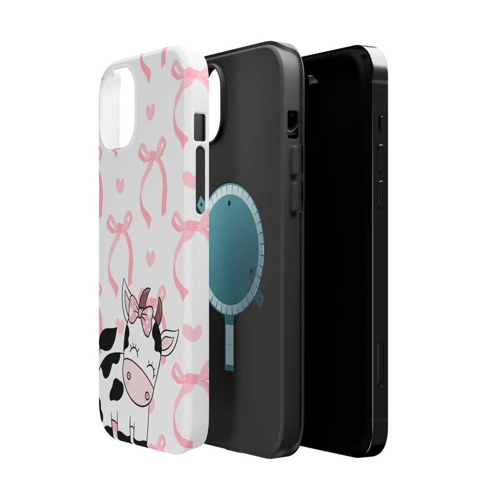 Cute Cow Phone Case — Pink Bows Magnetic Impact-Resistant Case