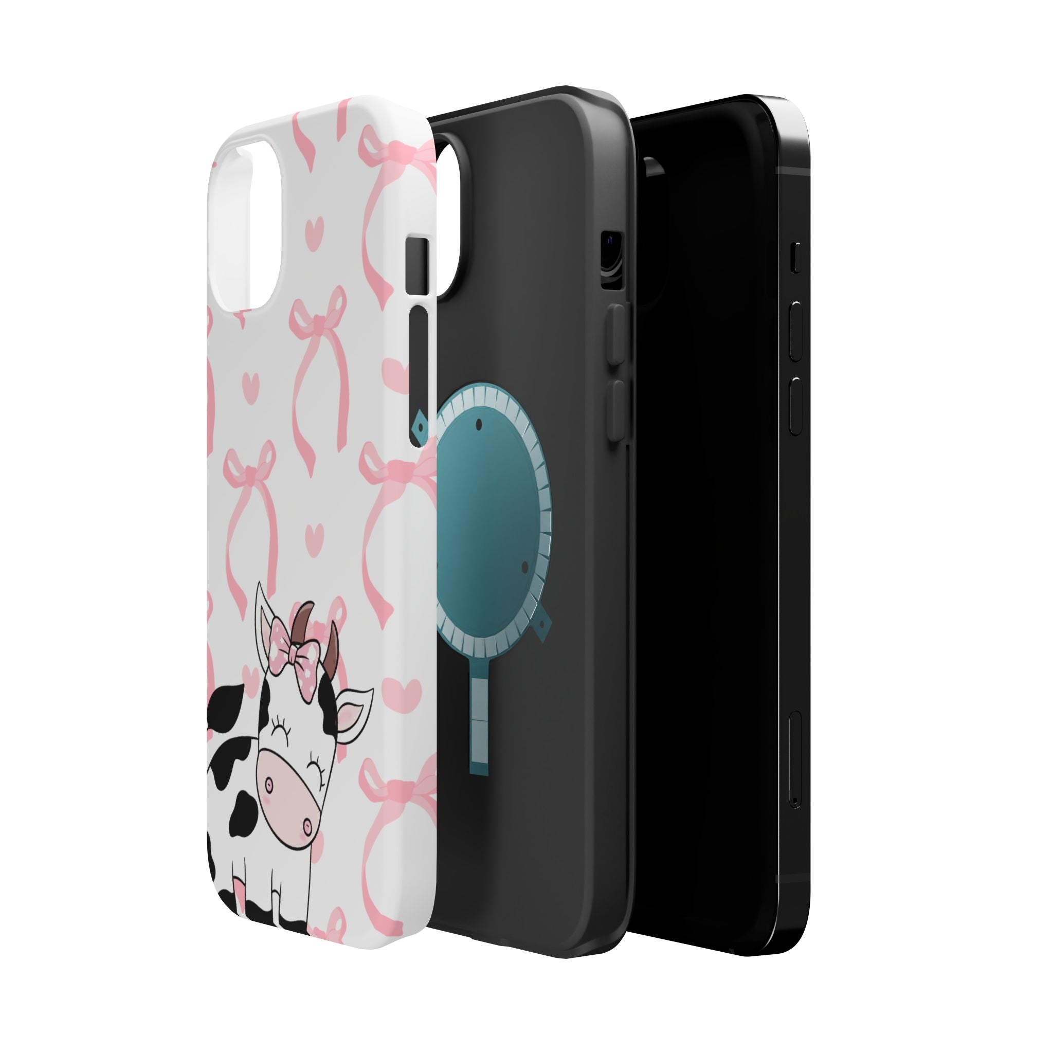 Cute Cow Phone Case — Pink Bows Magnetic Impact-Resistant Case