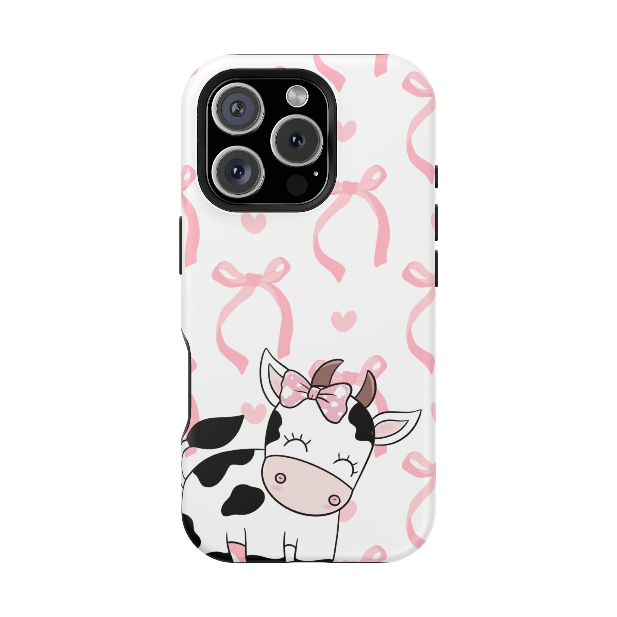 Cute Cow Phone Case — Pink Bows Magnetic Impact-Resistant Case