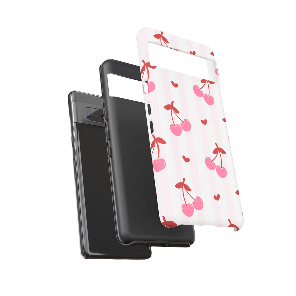 Pink Cherry Pattern Tough Phone Case — Cute Retro Fruit Design