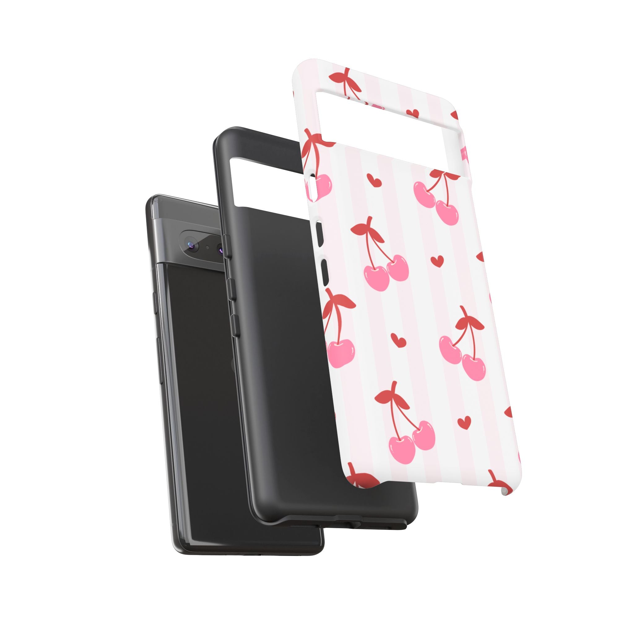 Pink Cherry Pattern Tough Phone Case — Cute Retro Fruit Design