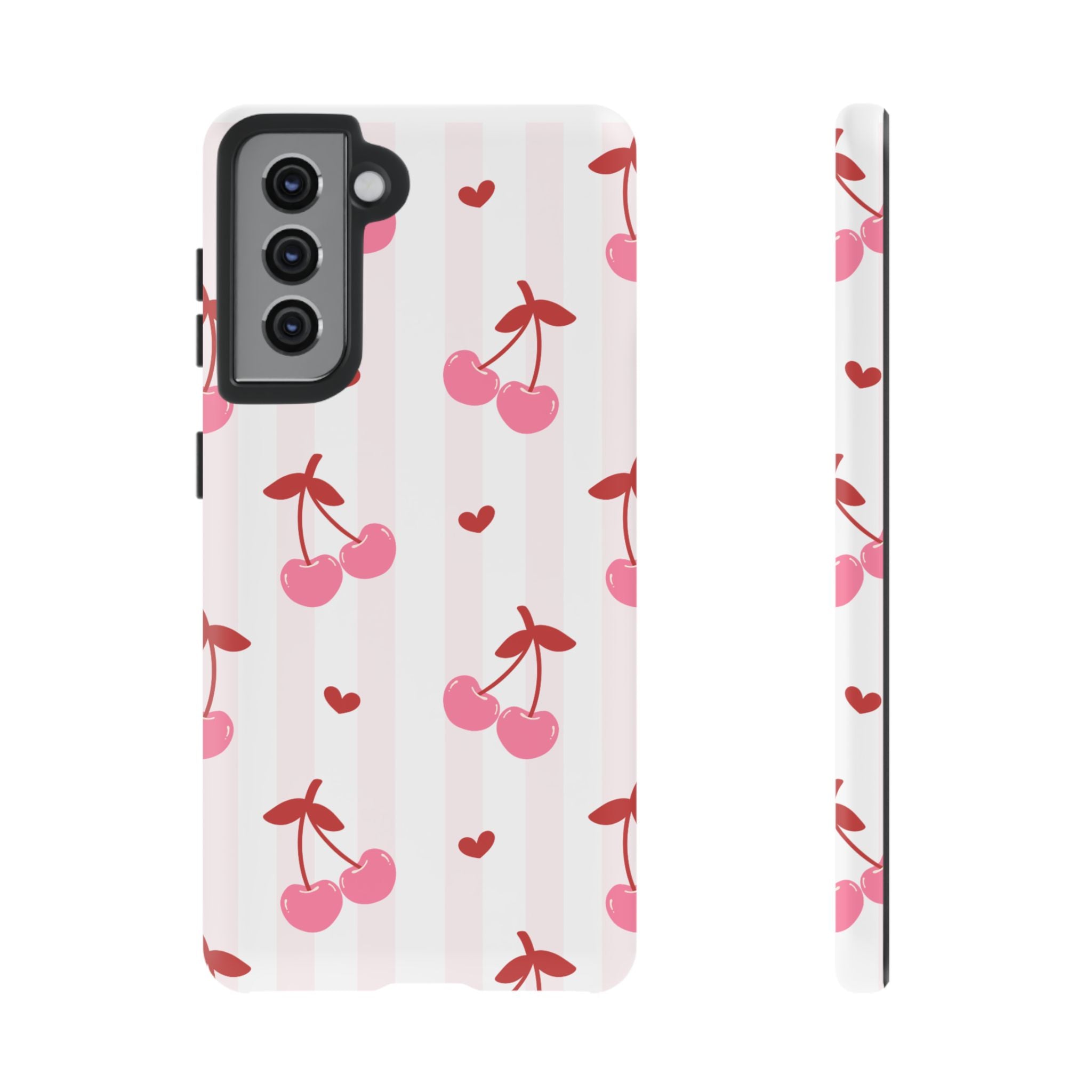 Pink Cherry Pattern Tough Phone Case — Cute Retro Fruit Design