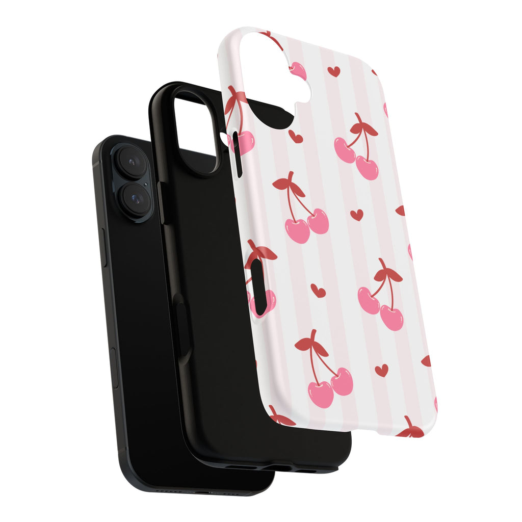 Pink Cherry Pattern Tough Phone Case — Cute Retro Fruit Design