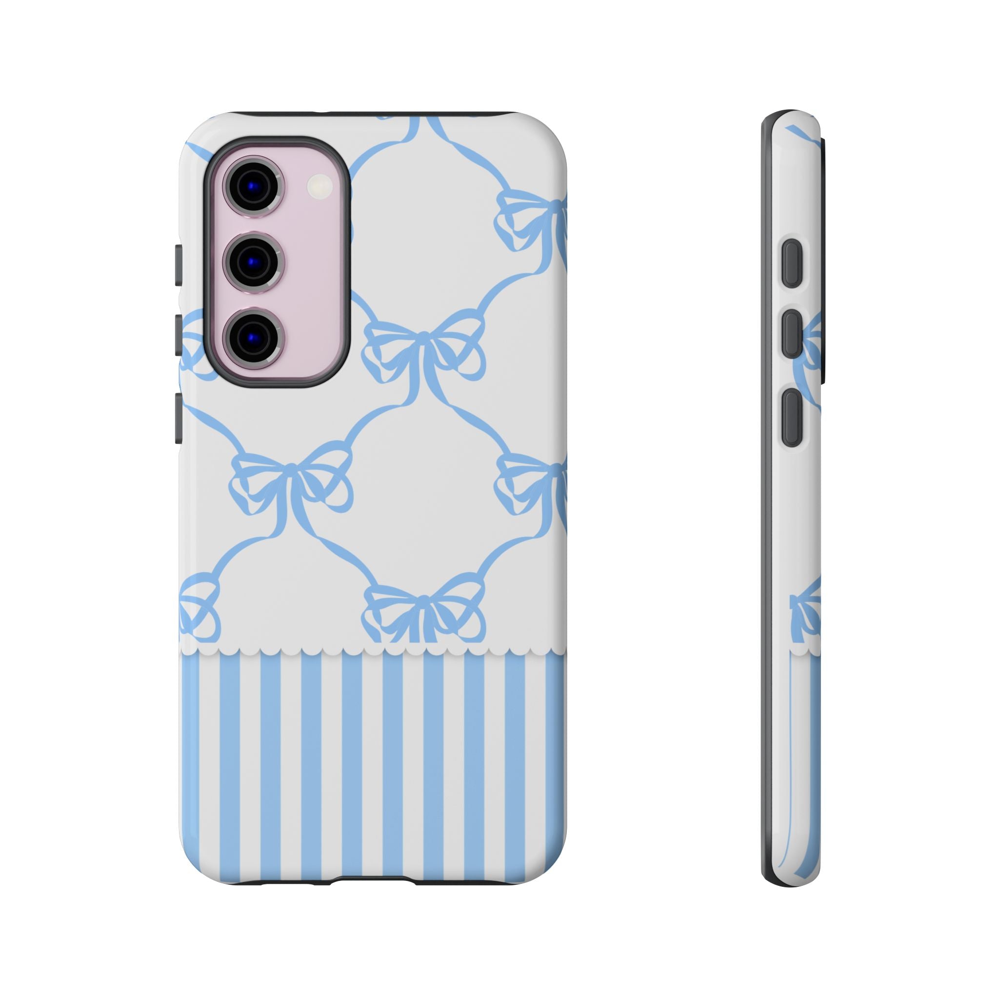 Blue Bow Stripes Phone Case — Cute Pastel Protective Tough Case