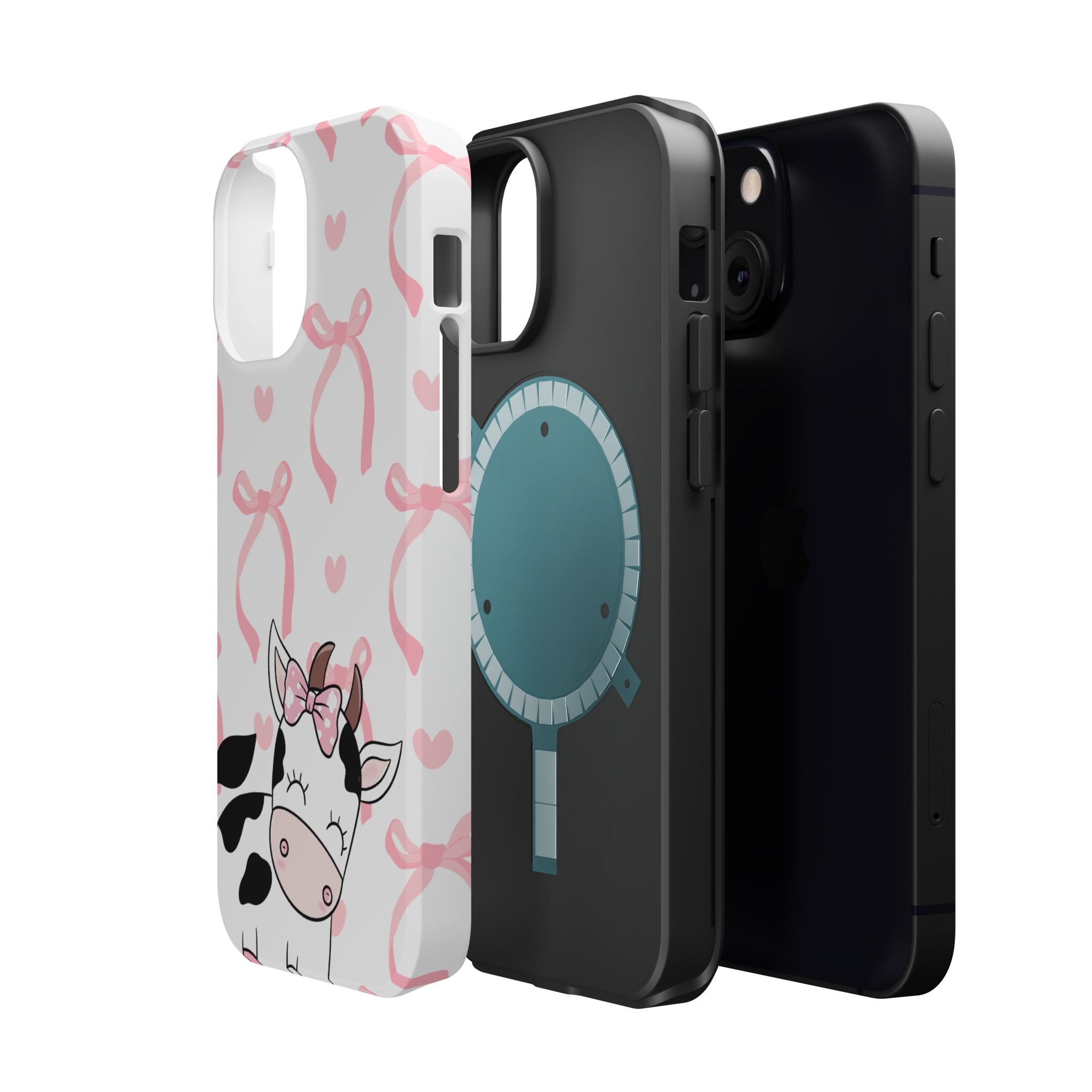 Cute Cow Phone Case — Pink Bows Magnetic Impact-Resistant Case