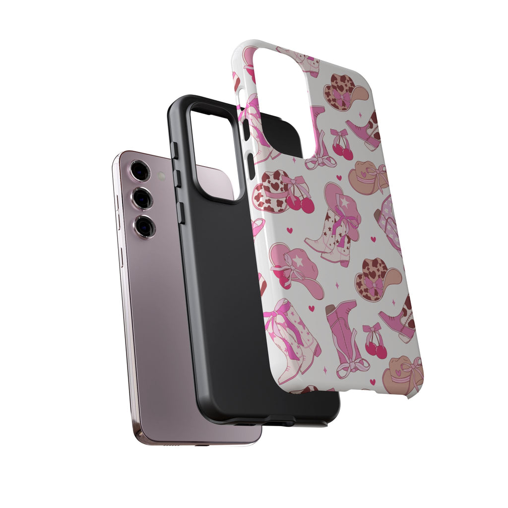 Pink Cowgirl Phone Case - Cute Western Boots & Hats Pattern Tough Case