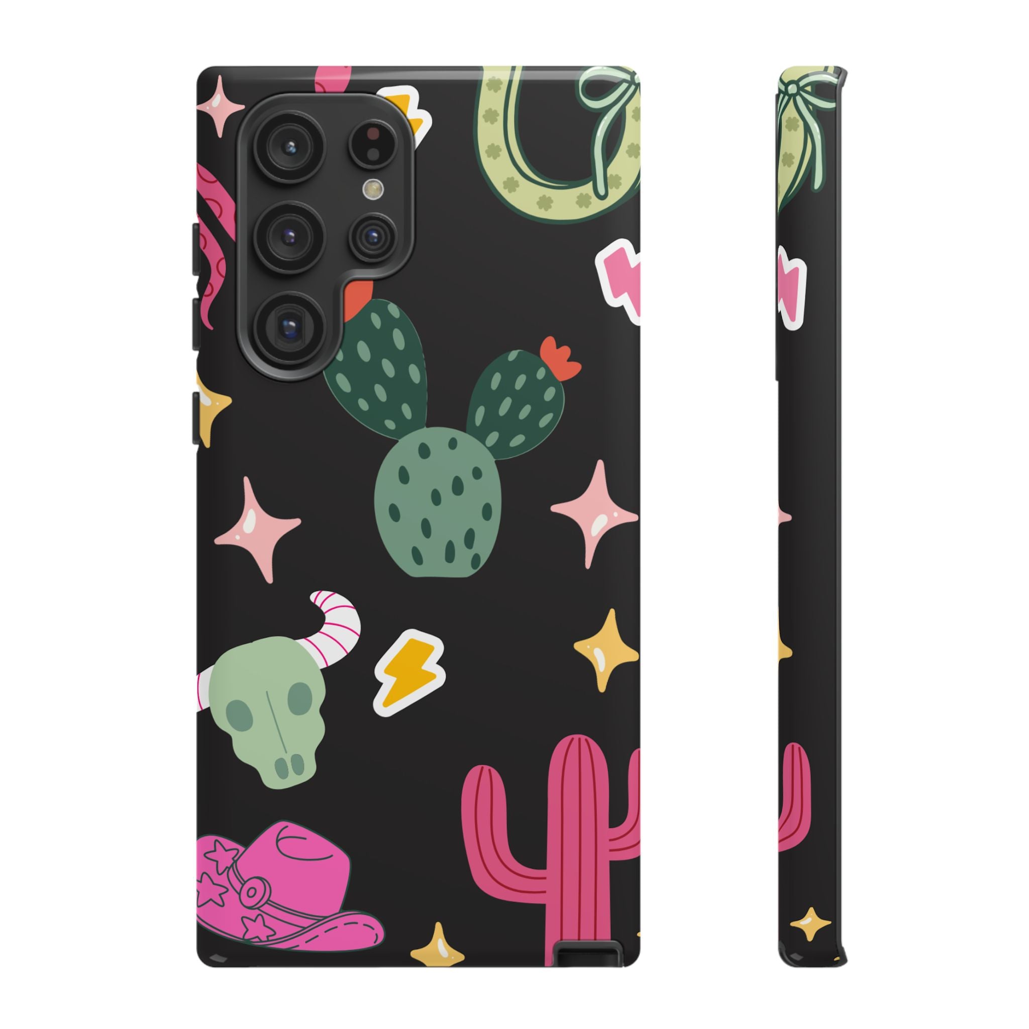 Southwest Desert Icons Tough Phone Case — Cactus, Cowboy & Skull Pattern