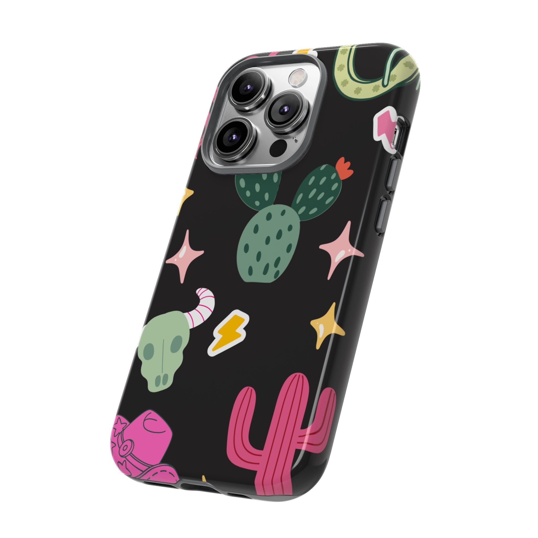 Southwest Desert Icons Tough Phone Case — Cactus, Cowboy & Skull Pattern