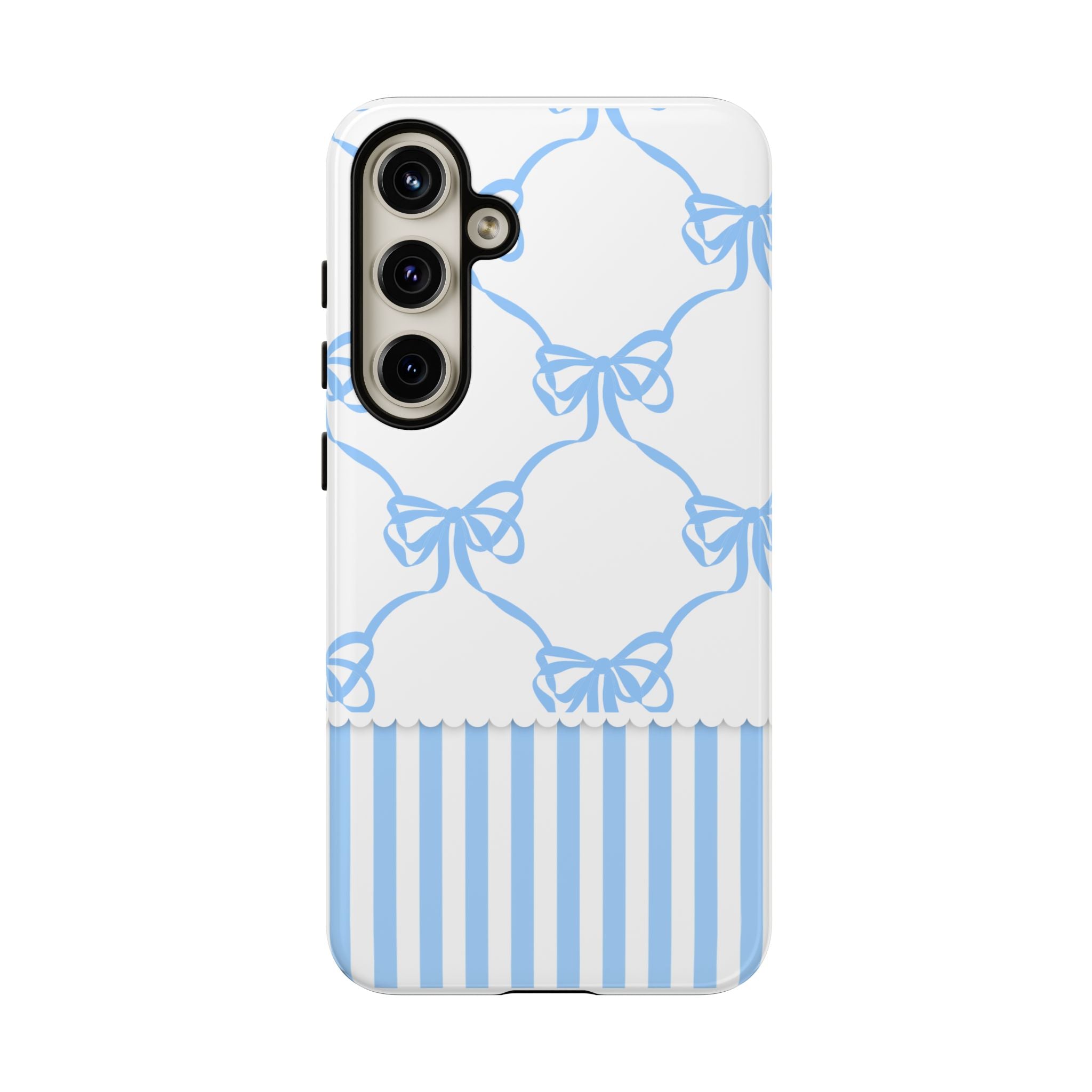 Blue Bow Stripes Phone Case — Cute Pastel Protective Tough Case