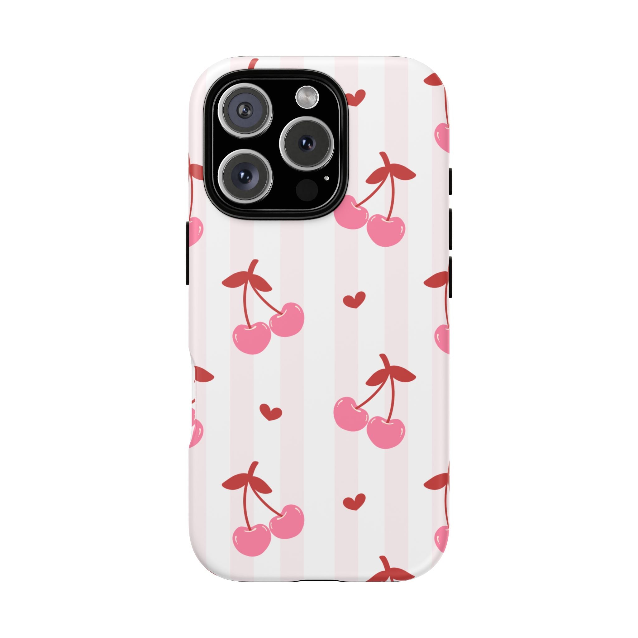Pink Cherry Pattern Tough Phone Case — Cute Retro Fruit Design