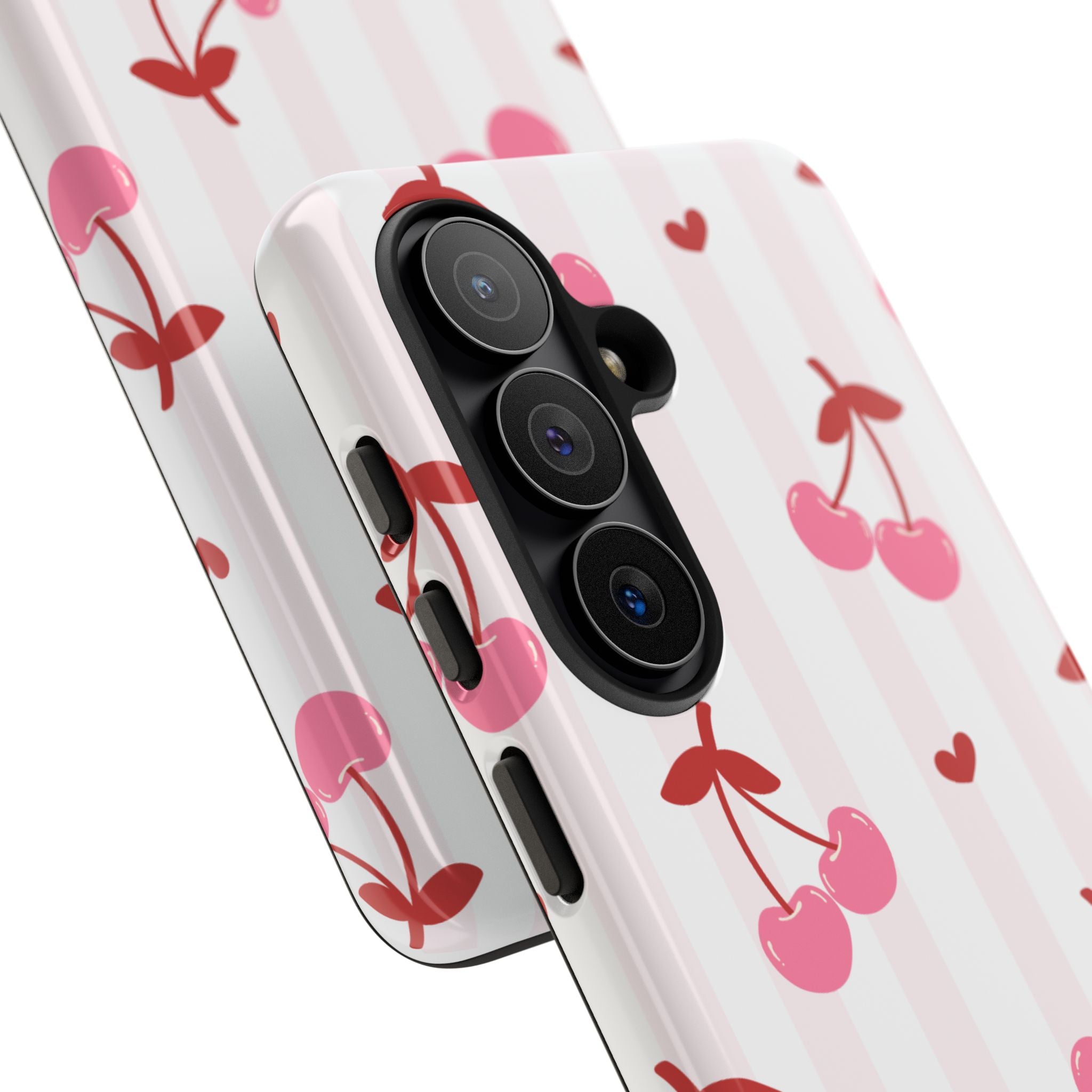 Pink Cherry Pattern Tough Phone Case — Cute Retro Fruit Design