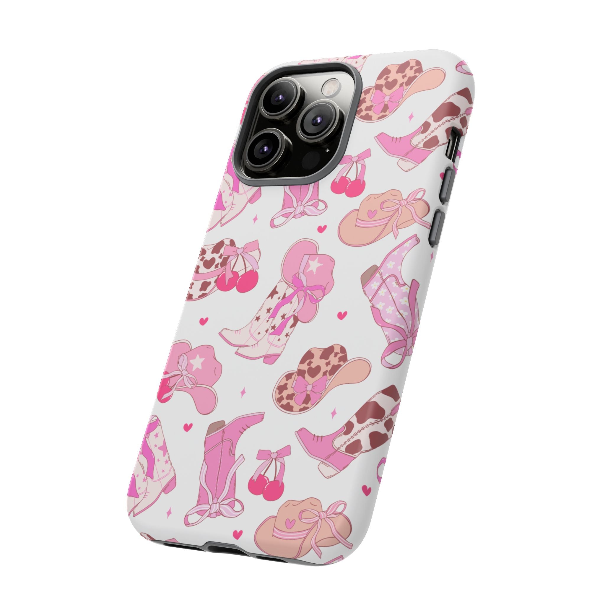 Pink Cowgirl Phone Case - Cute Western Boots & Hats Pattern Tough Case