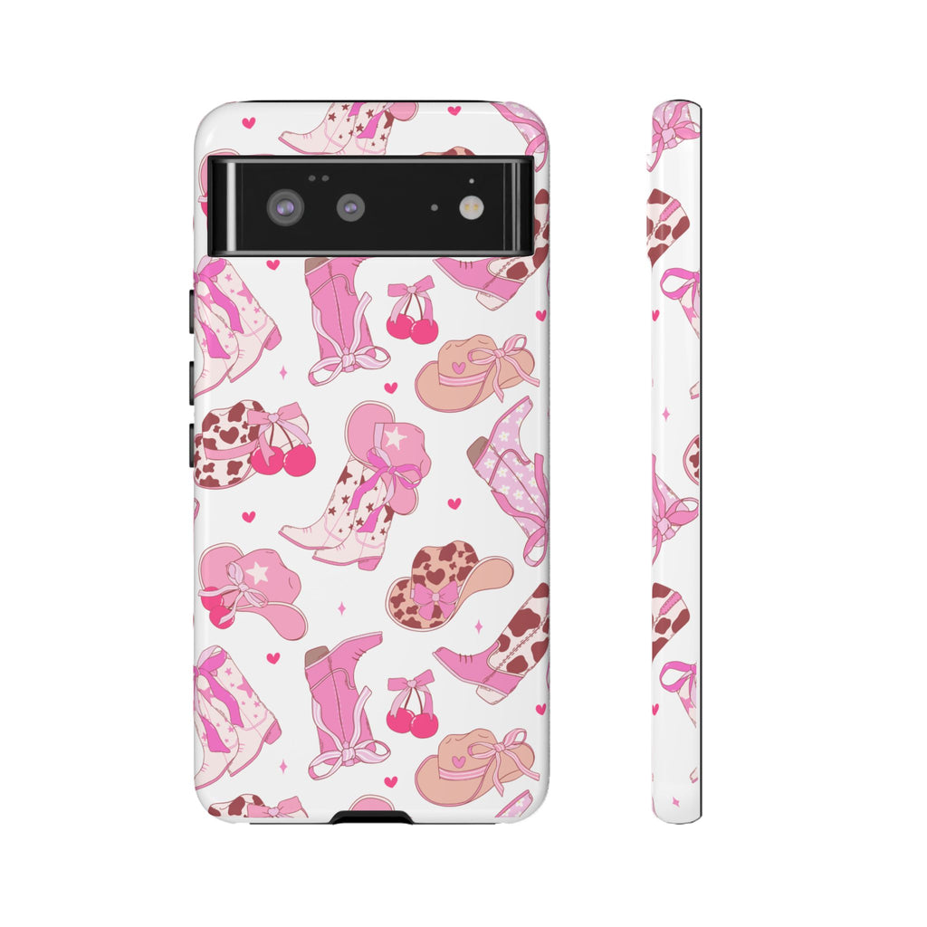 Pink Cowgirl Phone Case - Cute Western Boots & Hats Pattern Tough Case