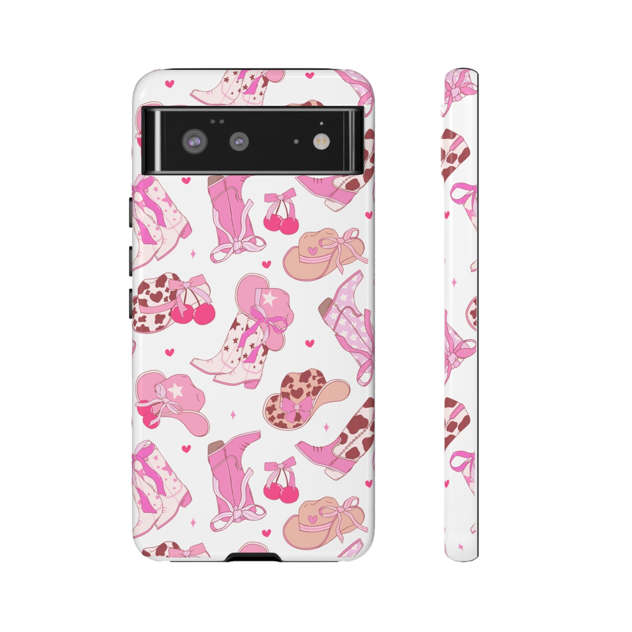 Pink Cowgirl Phone Case - Cute Western Boots & Hats Pattern Tough Case