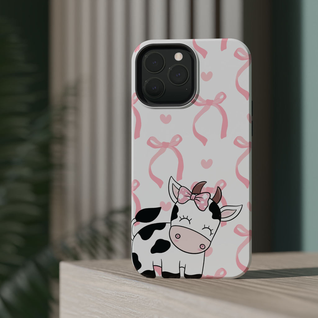 Cute Cow Phone Case — Pink Bows Magnetic Impact-Resistant Case