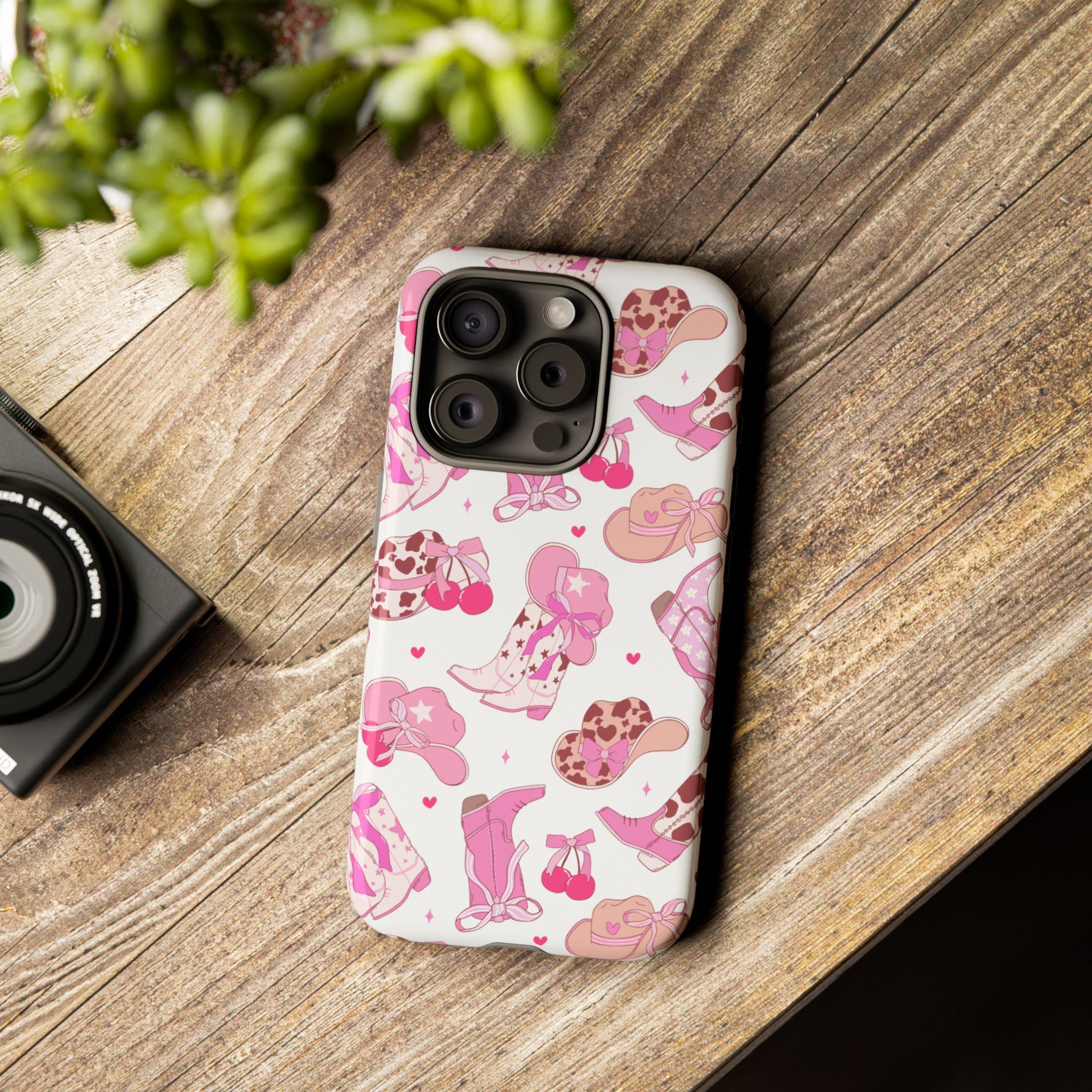 Pink Cowgirl Phone Case - Cute Western Boots & Hats Pattern Tough Case