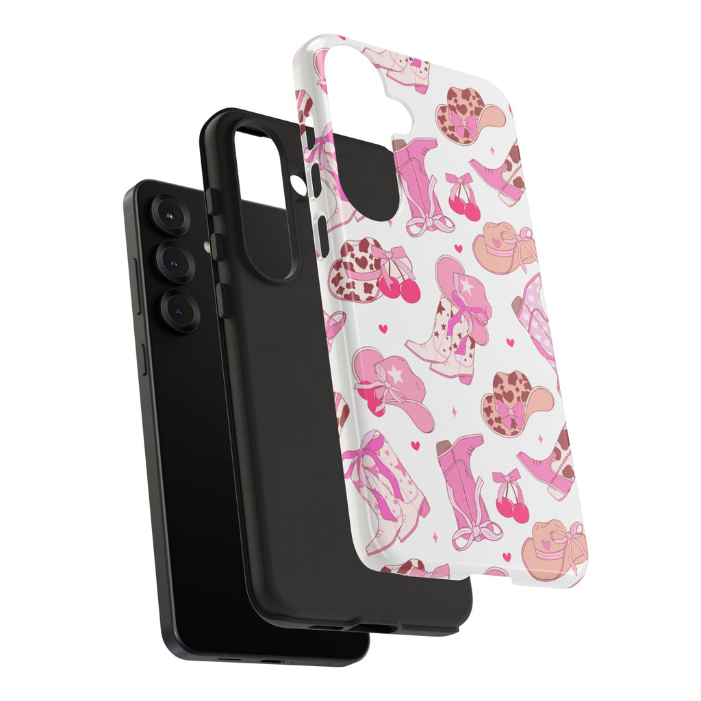 Pink Cowgirl Phone Case - Cute Western Boots & Hats Pattern Tough Case