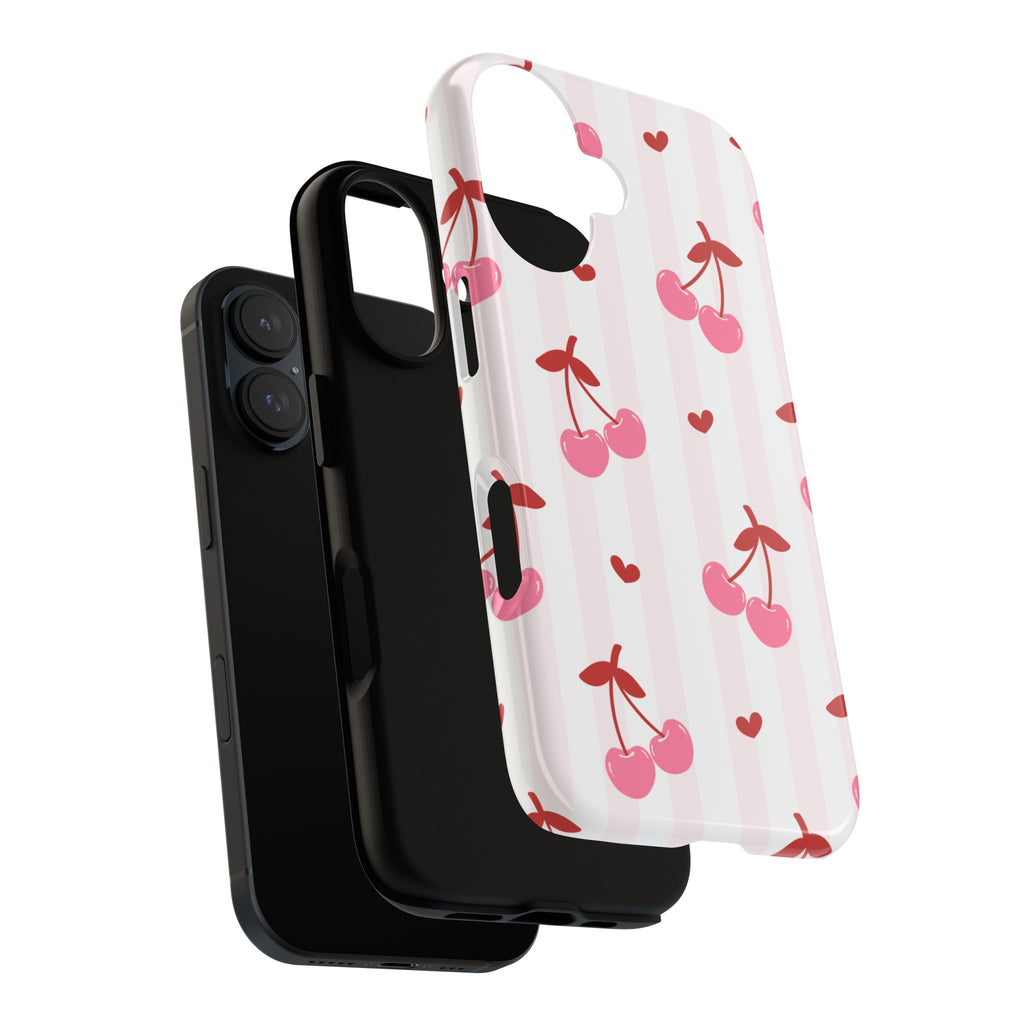 Pink Cherry Pattern Tough Phone Case — Cute Retro Fruit Design