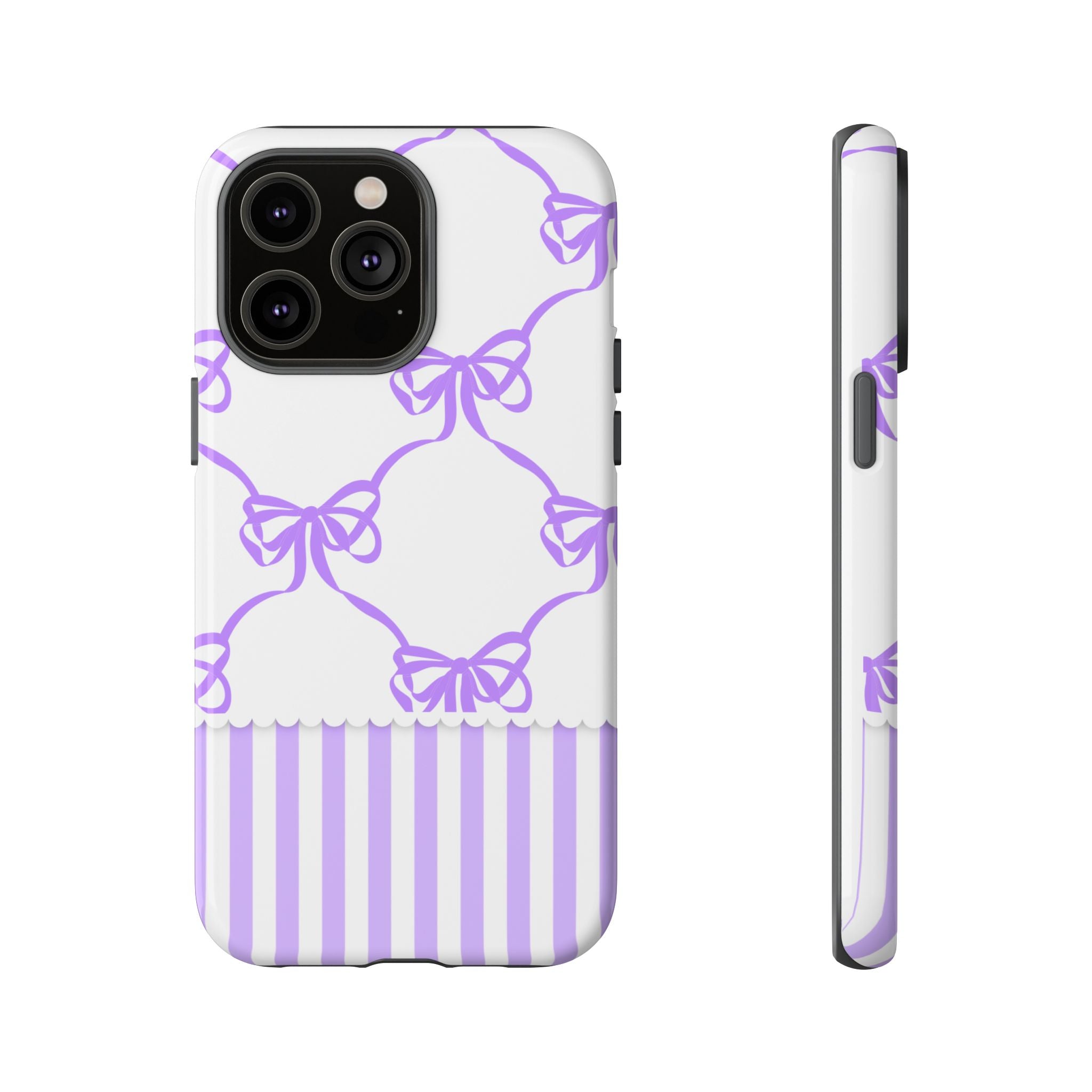 Lavender Bow Pattern Tough Phone Case - Striped Cute iPhone Cover