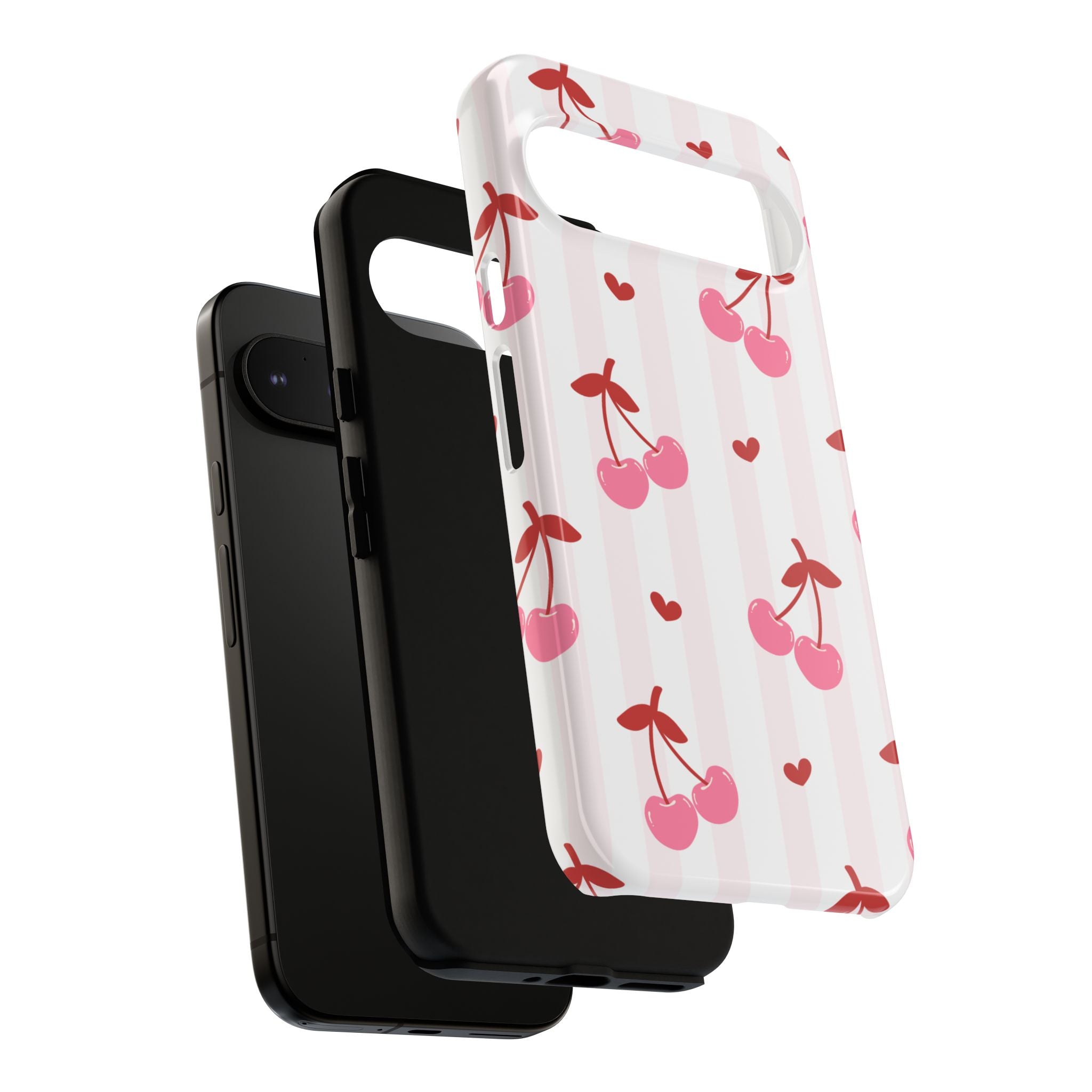 Pink Cherry Pattern Tough Phone Case — Cute Retro Fruit Design
