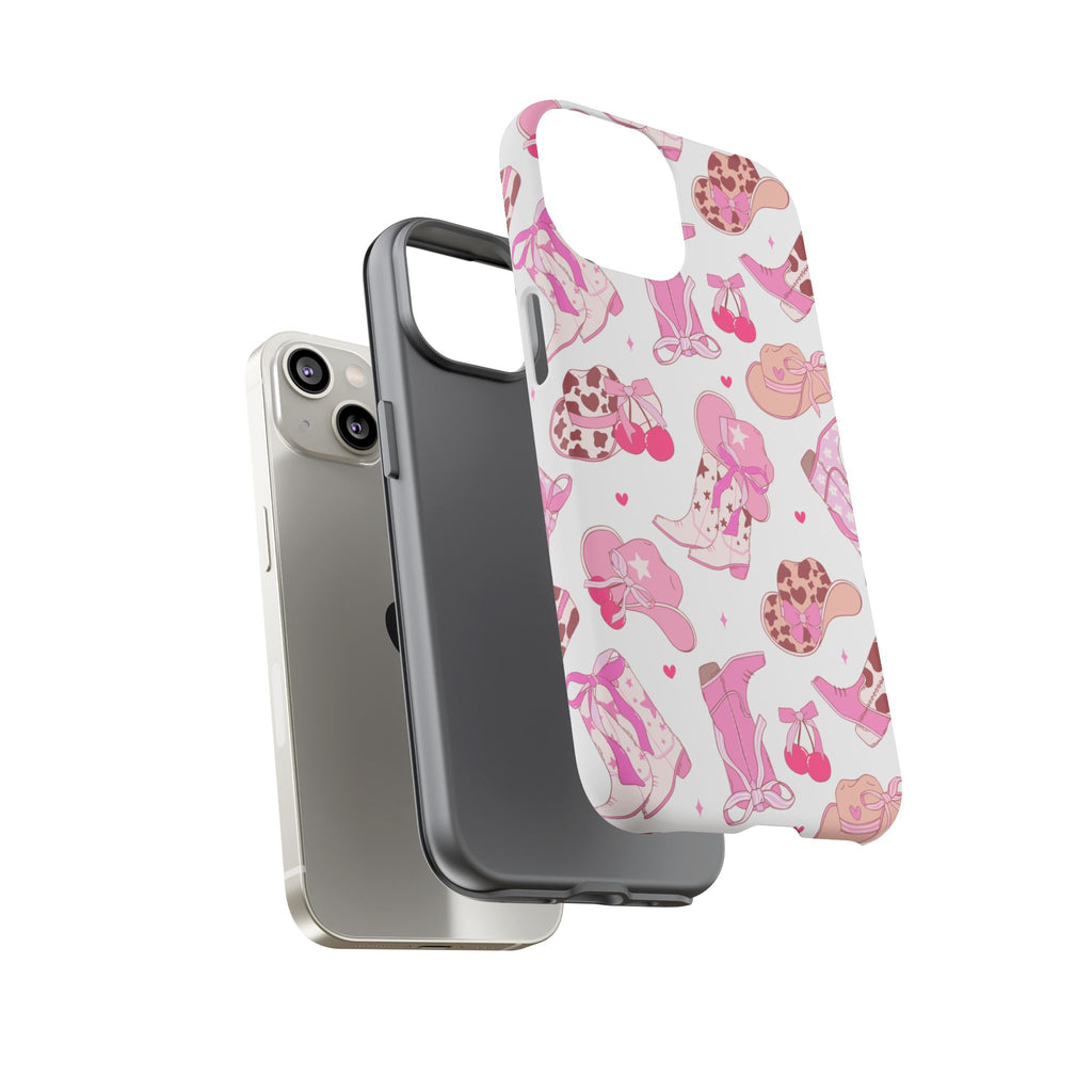 Pink Cowgirl Phone Case - Cute Western Boots & Hats Pattern Tough Case