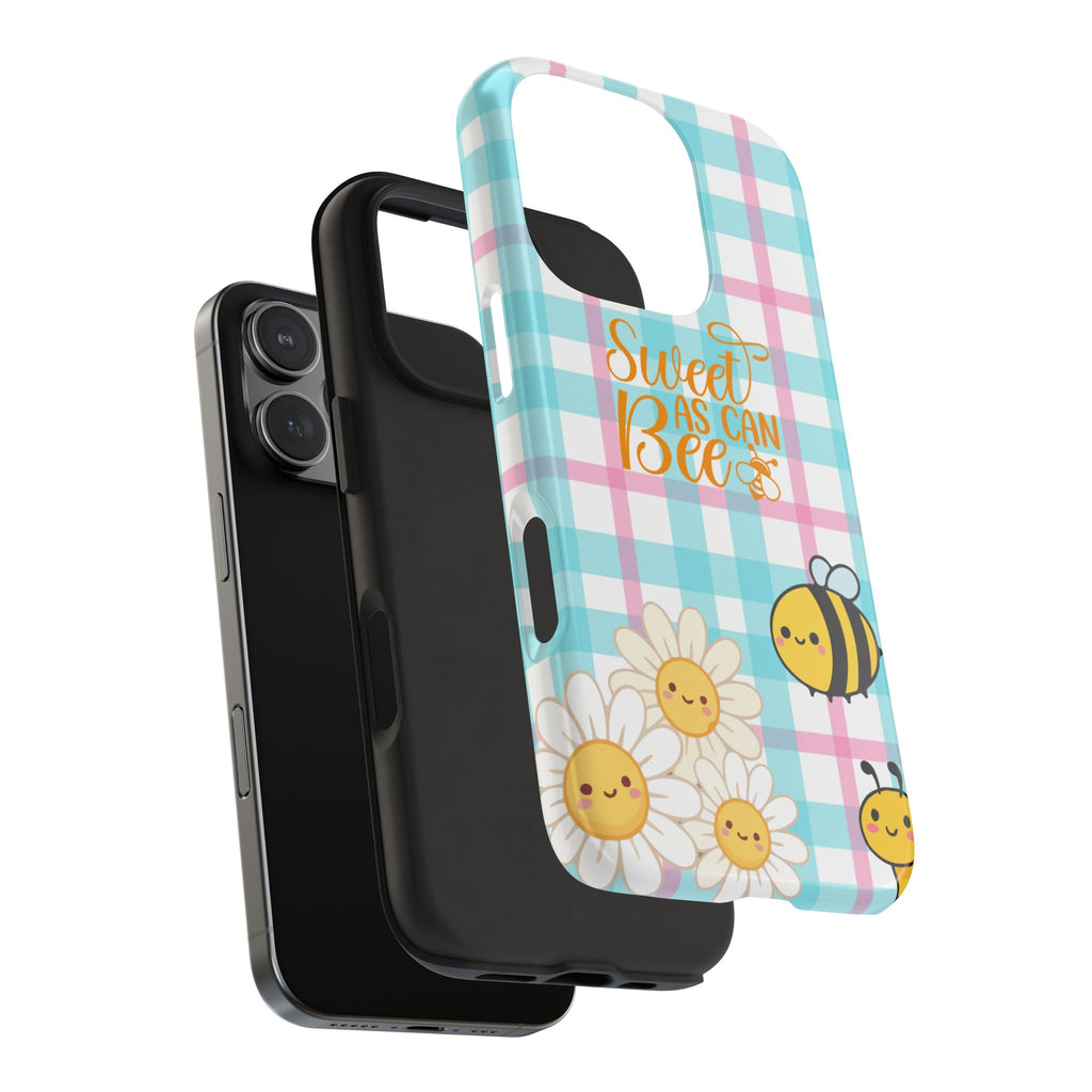 Sweet As Can Bee Tough Phone Case — Cute Bee & Daisy Plaid Protective Cover
