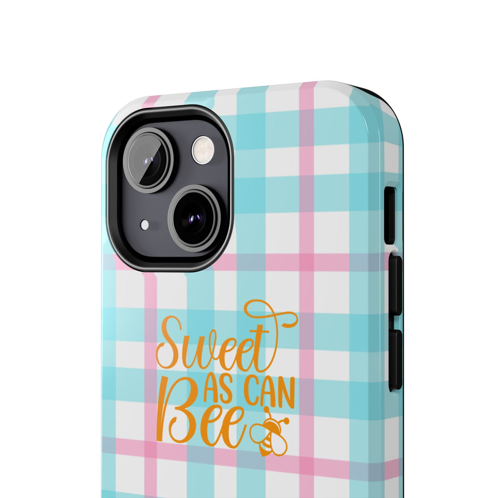 Sweet As Can Bee Tough Phone Case — Cute Bee & Daisy Plaid Protective Cover