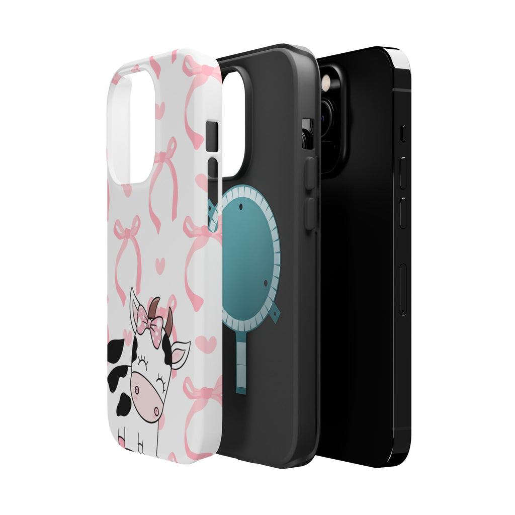 Cute Cow Phone Case — Pink Bows Magnetic Impact-Resistant Case