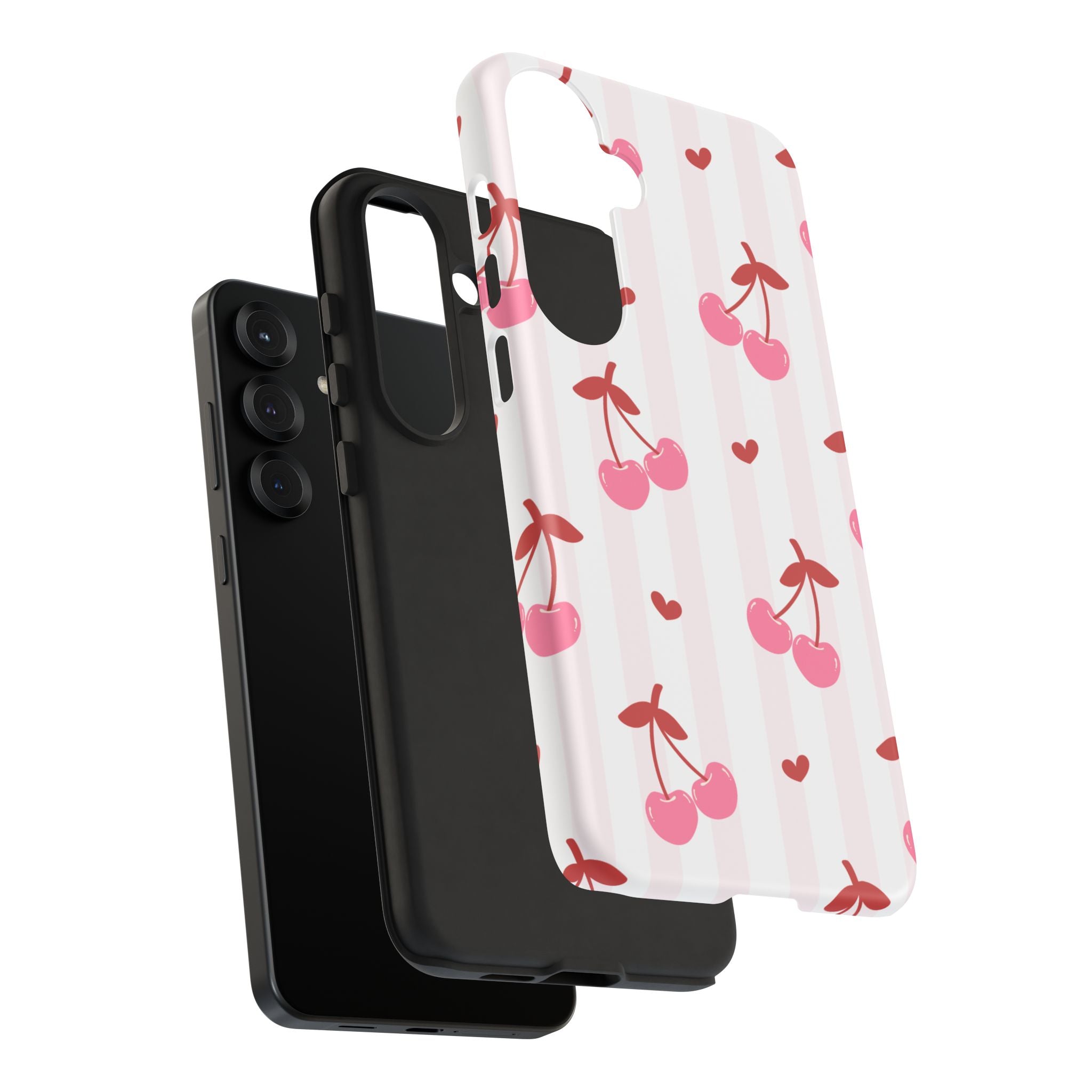 Pink Cherry Pattern Tough Phone Case — Cute Retro Fruit Design