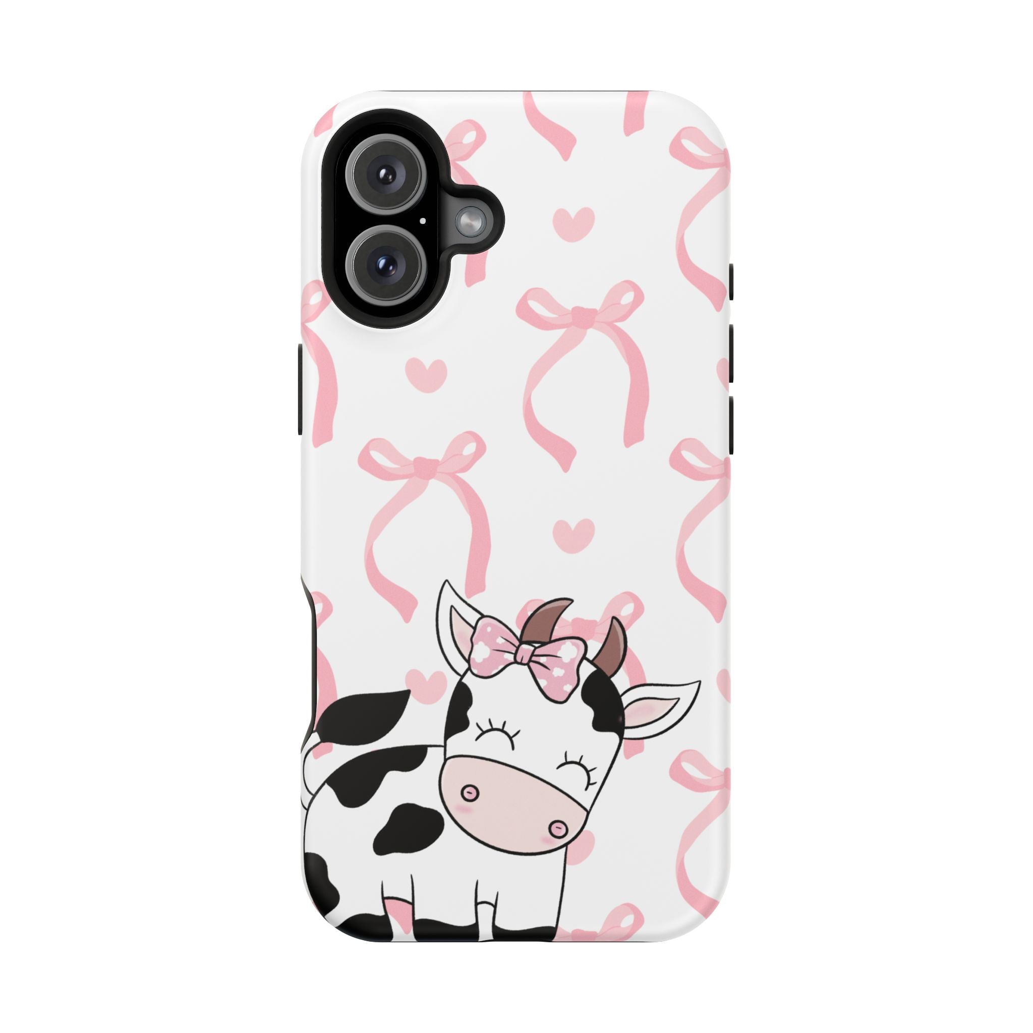 Cute Cow Phone Case — Pink Bows Magnetic Impact-Resistant Case