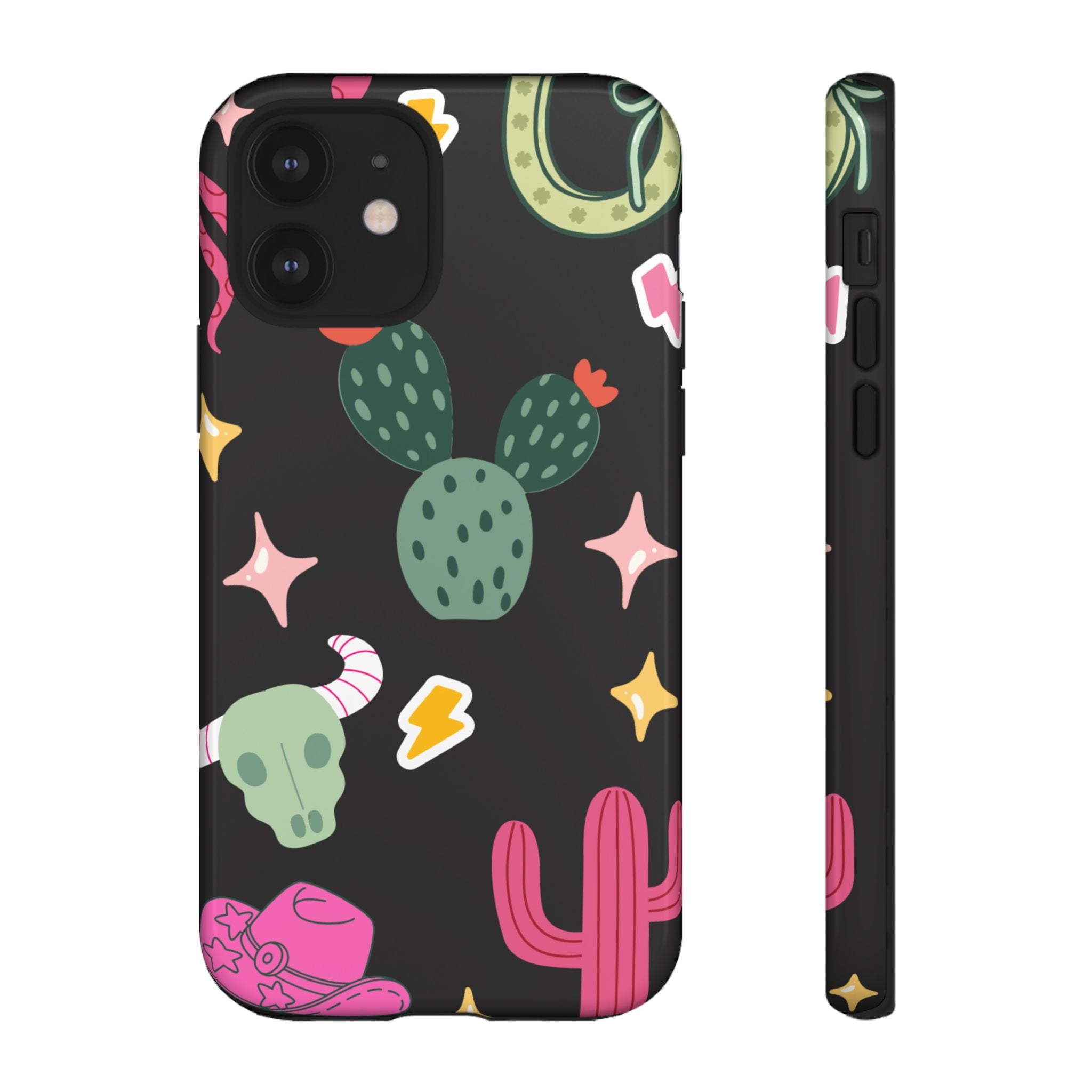 Southwest Desert Icons Tough Phone Case — Cactus, Cowboy & Skull Pattern
