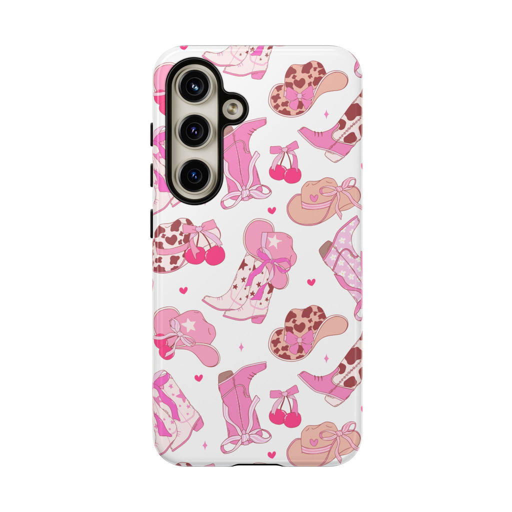 Pink Cowgirl Phone Case - Cute Western Boots & Hats Pattern Tough Case