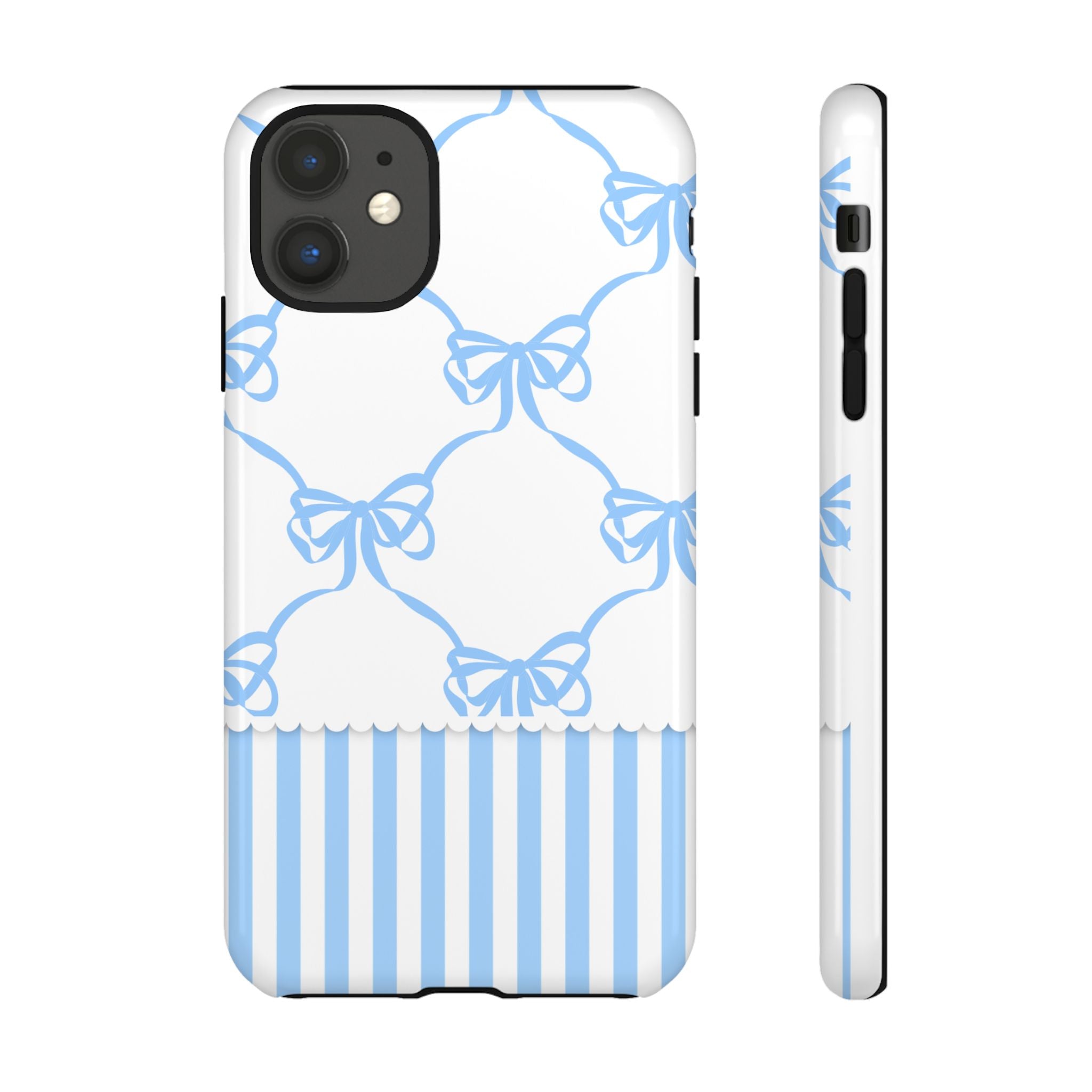 Blue Bow Stripes Phone Case — Cute Pastel Protective Tough Case