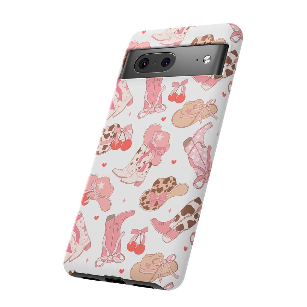 Cowgirl Boots Pink Phone Case — Cute Western Pattern Tough Phone Case