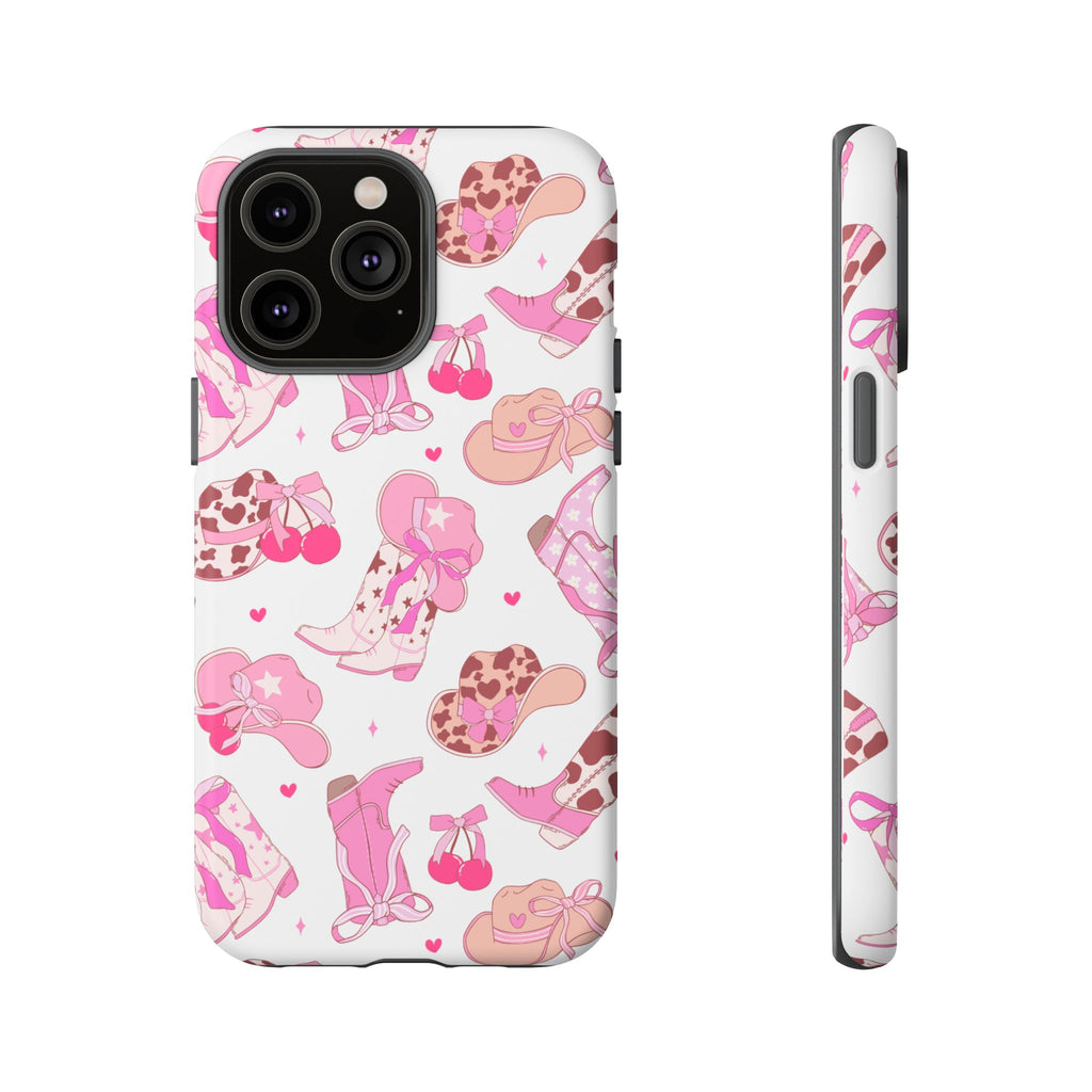 Pink Cowgirl Phone Case - Cute Western Boots & Hats Pattern Tough Case
