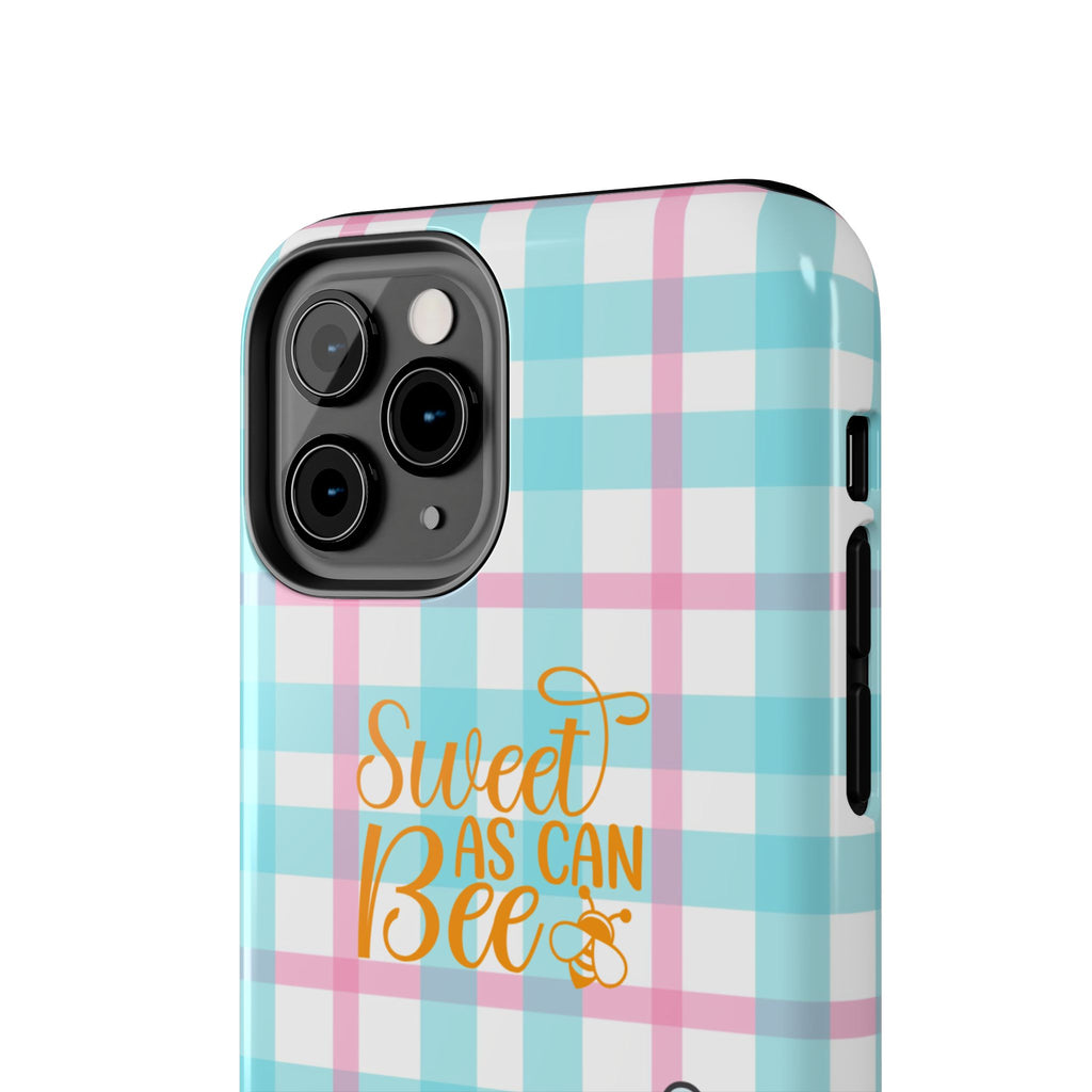 Sweet As Can Bee Tough Phone Case — Cute Bee & Daisy Plaid Protective Cover
