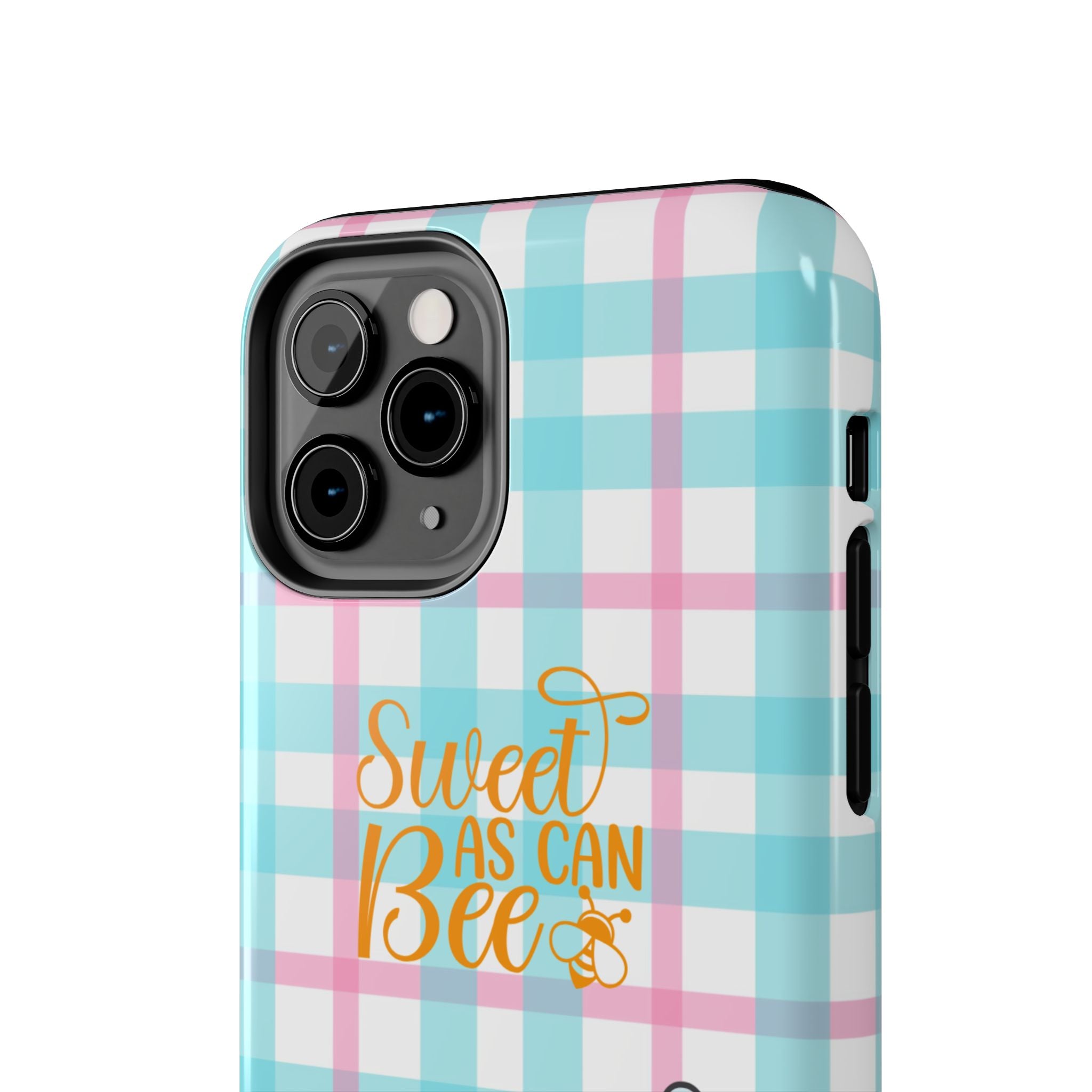 Sweet As Can Bee Tough Phone Case — Cute Bee & Daisy Plaid Protective Cover